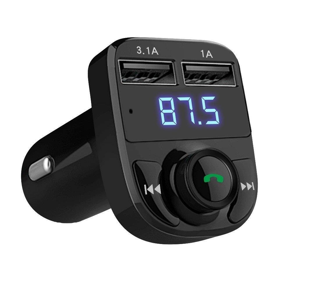 FM Transmitter for Car, FlatFin Bluetooth In Car MP3 Player FM Modulator Radio Adapter with Dual USB Charger Voltage Display TF Slot USB Music Playing for iPhone Samsung Android Cell Phone/ Tablet