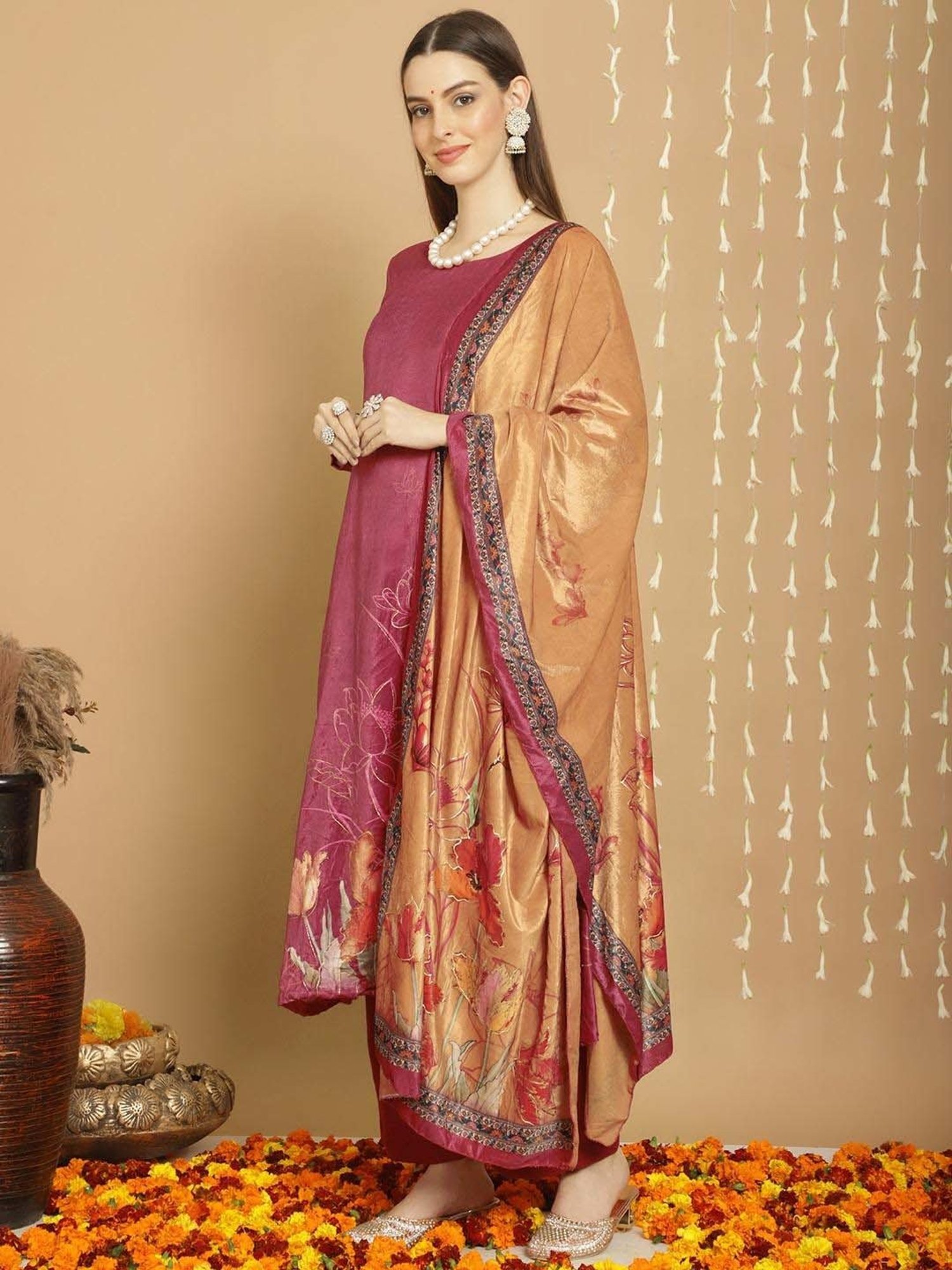 Stylee LIFESTYLE Purple Printed Unstitched Dress Material