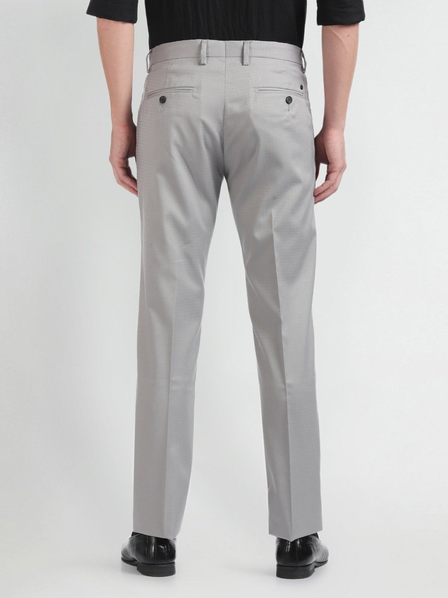 Arrow Grey Regular Fit Checks Trousers
