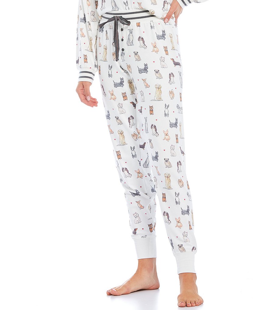 PJ Salvage Dog Town Printed Jersey Knit Jogger Drawstring Coordinating Sleep Pants
