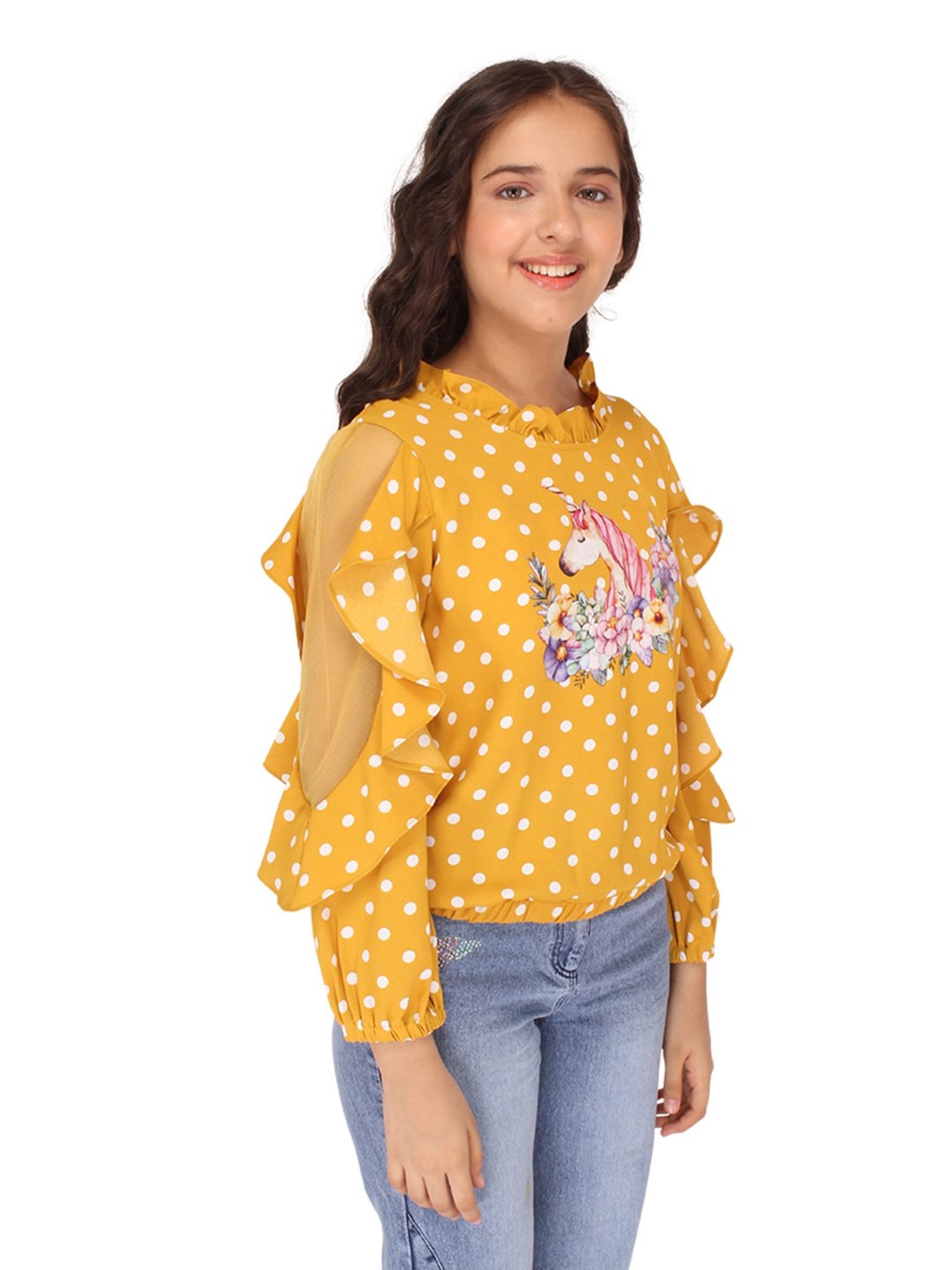 Cutecumber Kids Yellow Floral Print Full Sleeves Top