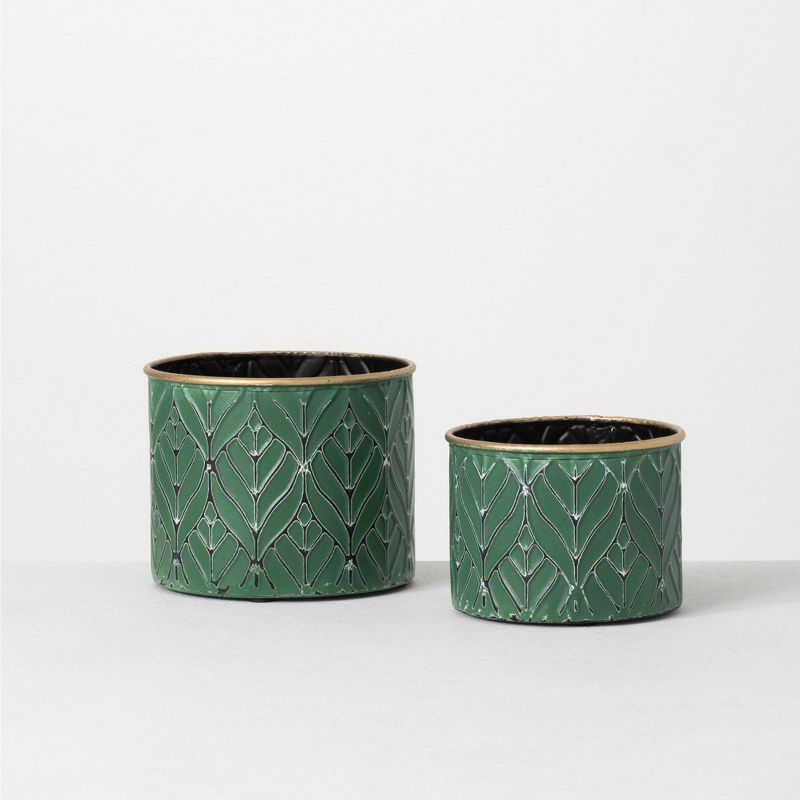 Sullivans Round Metal Planter Set of 2, 5"H4"H Green