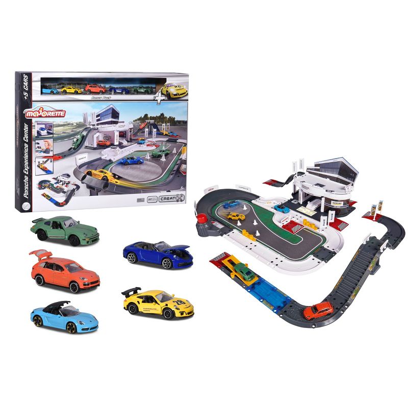 Majorette Porsche Experience Center with Five 1:64 Scale Die-Cast Vehicles