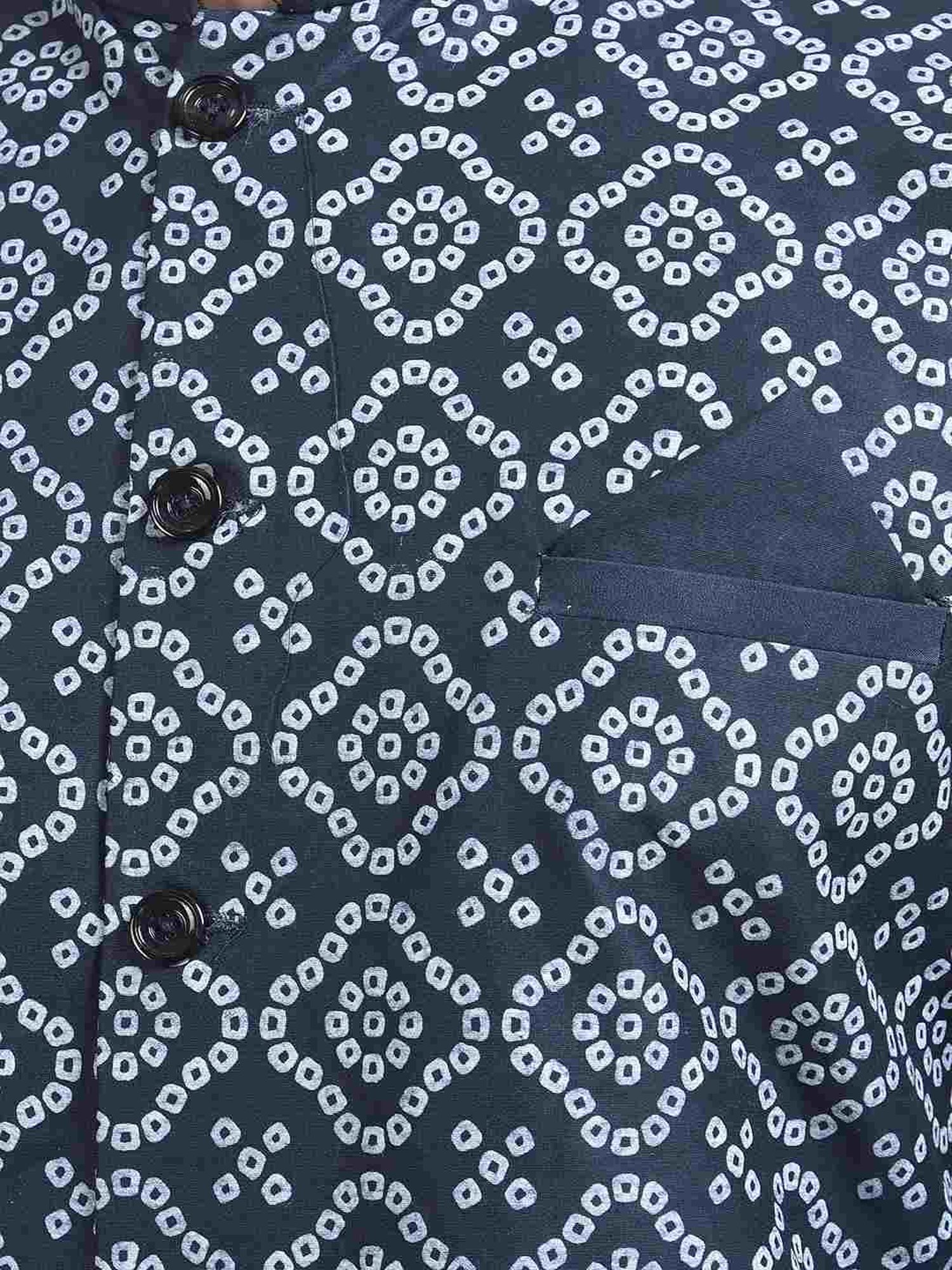 Deyann Navy Blue Regular Fit Printed Kurta Set With Jacket