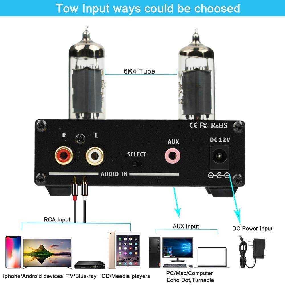 Headphone Amplifier Vacuum Tube Headphone Amp Mini Hi-Fi Stereo Audio with Low Ground Noise Output Protection for Headphones Fosi Audio P2