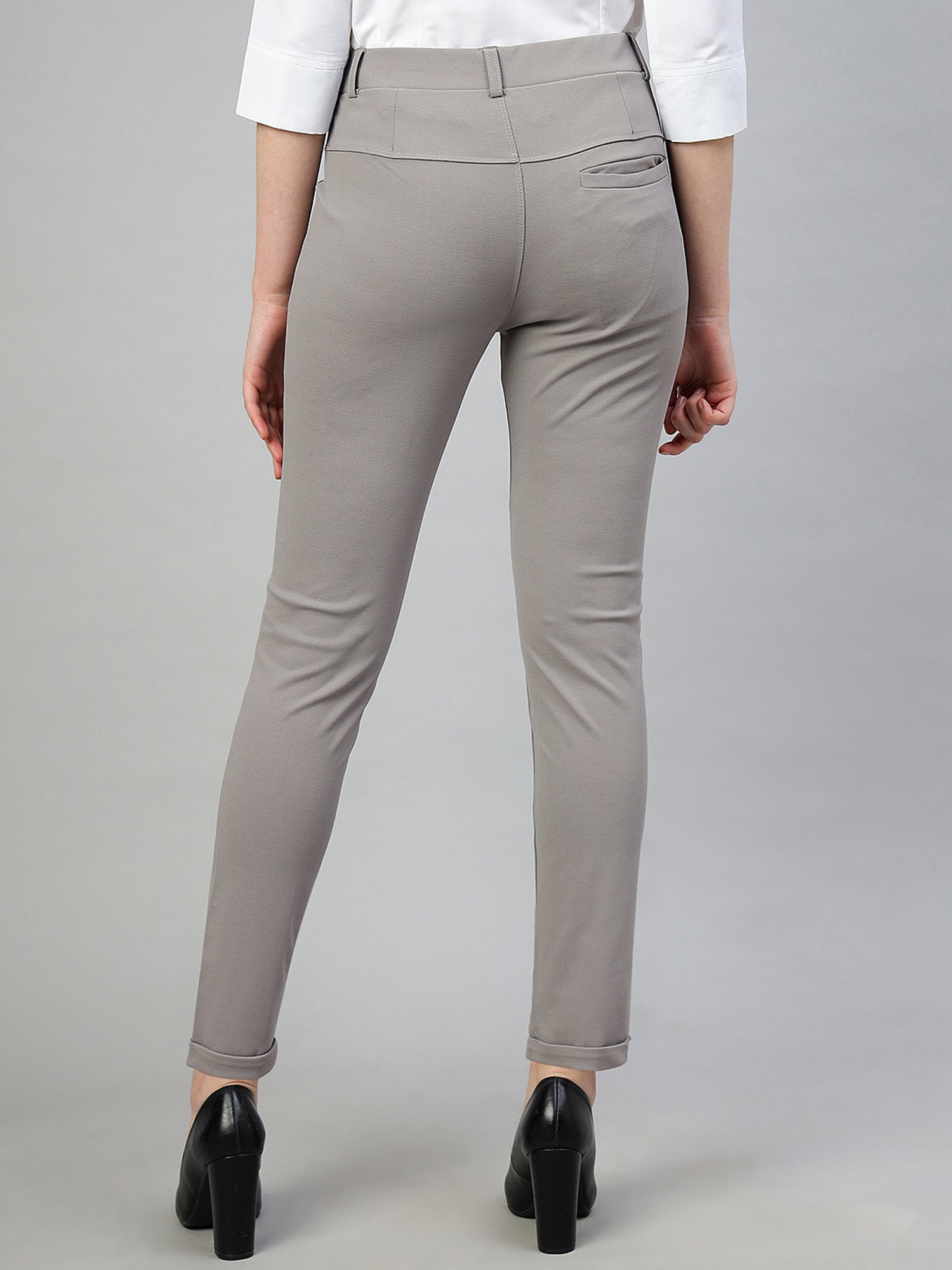 FITHUB Light Grey Slim Fit Mid Rise Trousers