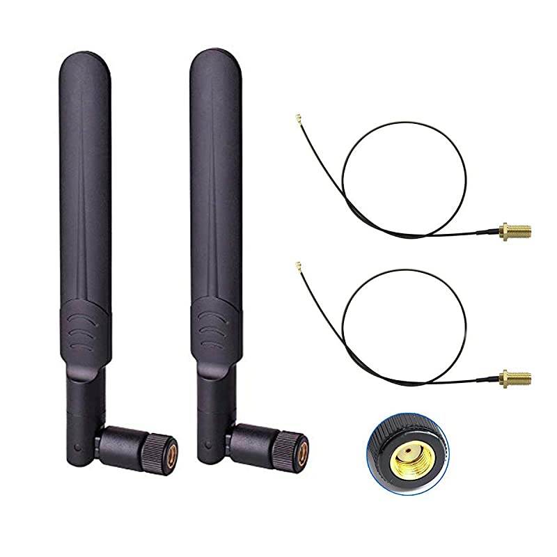 2 x 6dBi 24GHz 5GHz Dual Band WiFi RPSMA Antenna + 2 x 20cm UflIPEX Cable for Wireless Routers Mini PCIe Cards Network Extension Bulkhead Pigtail PCI WiFi WAN Repeater 8dBi Antenna 2Pcs