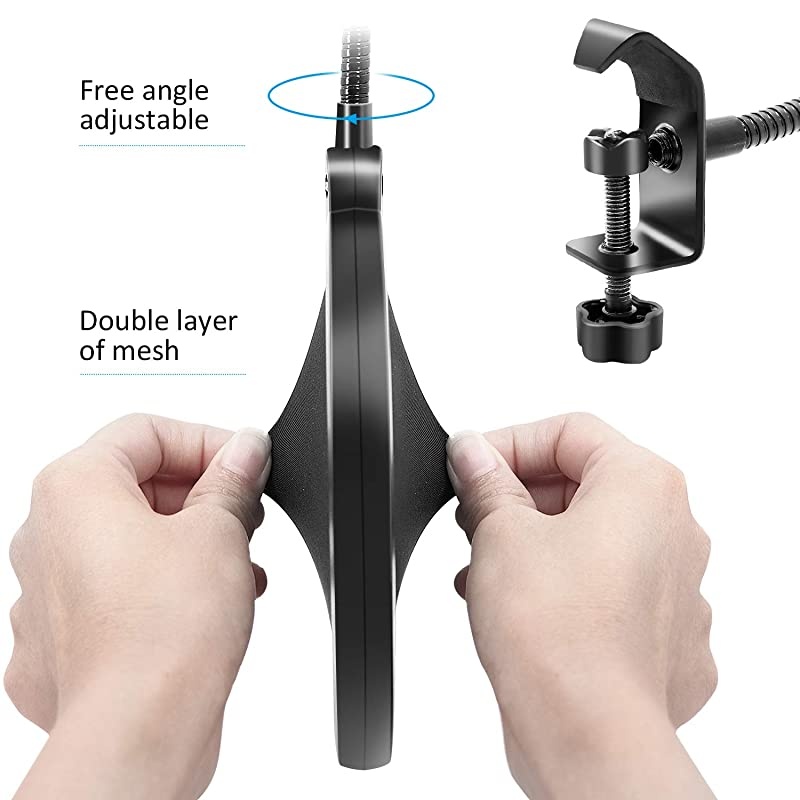 Heavy Duty Microphone Stand with Mic Windscreen and Dual Layered Mic Pop Filter  Adjustable Microphone Suspension Boom Scissor with Shock Mount Mic Clip Holder Black