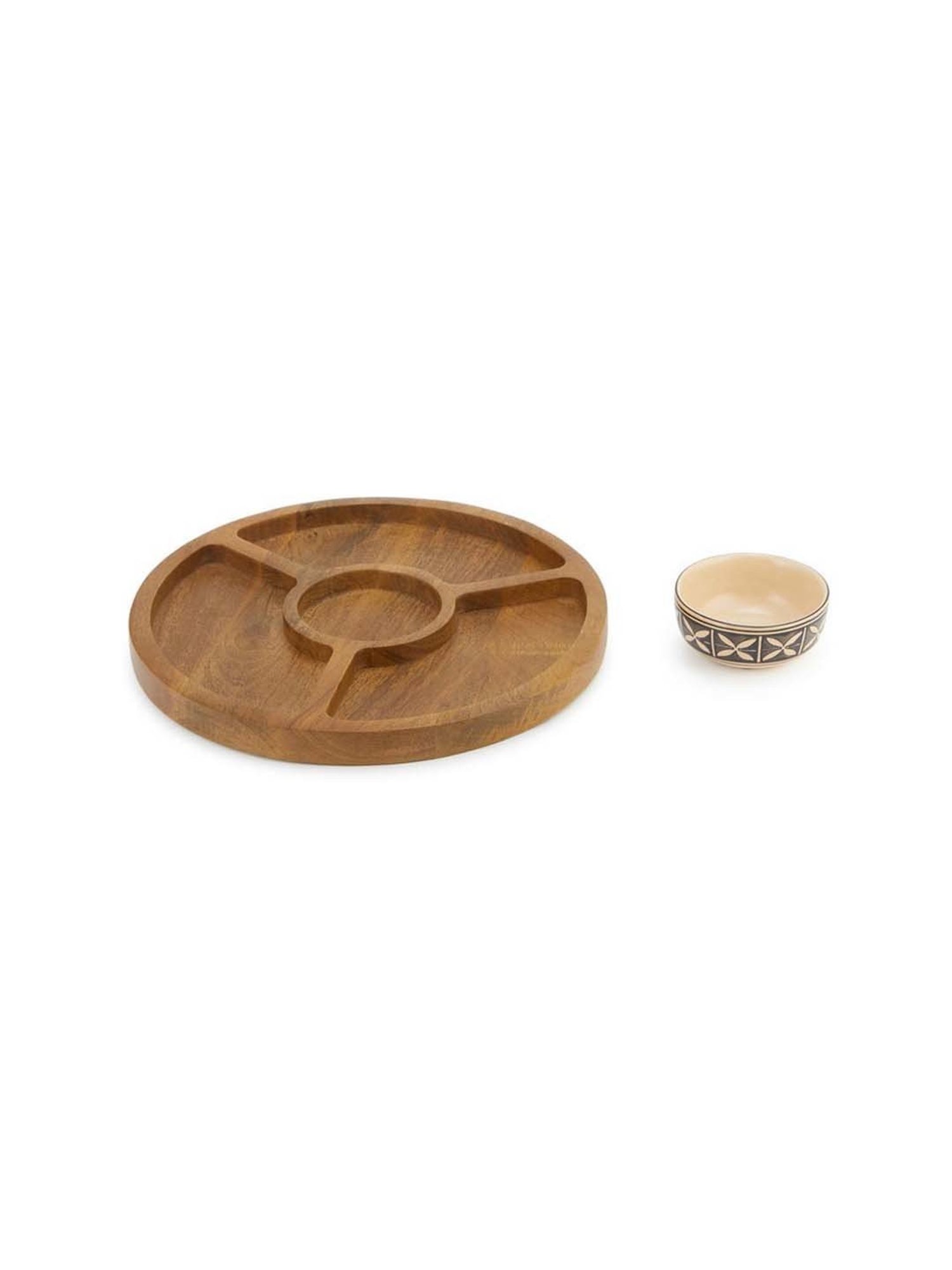 Fabindia Thar Natural Wood 1 Platter & 1 Dip Bowl