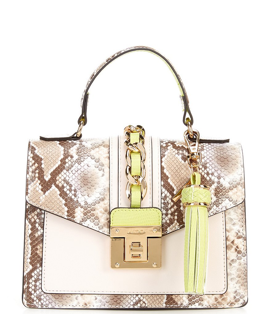 ALDO Martis Snake Top Handle Mini Leather Tassel Chain Satchel Bag