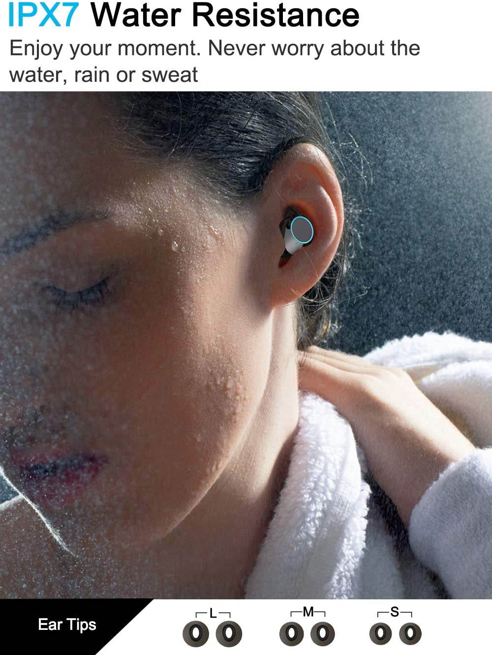 Abelanja True Wireless Earbuds Bluetooth 5.0 Headphones, IPX7 Waterproof Earphones for Sports, 110H Playtime w/ 3300mAh Charging Case, 3D Stereo Audio Touch Control in-Ear Headset