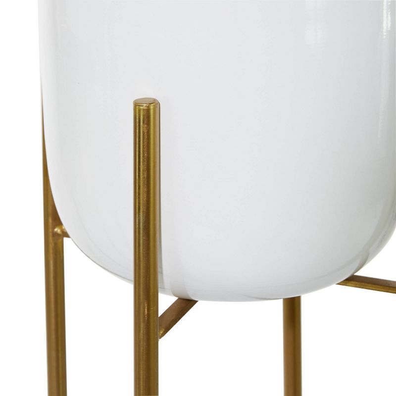 Set of 2 Tall Planters with Metal Stand White/Gold - Olivia & May