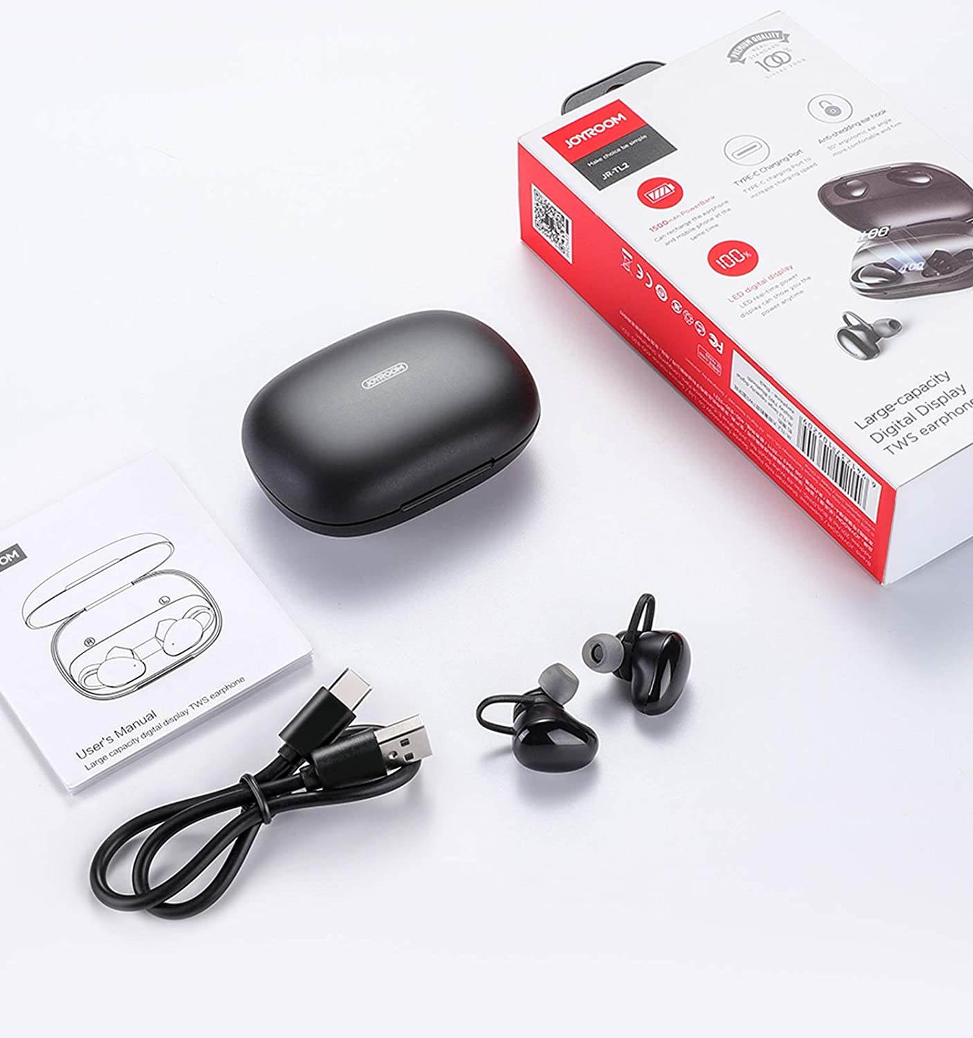 TWS Earphone Touch Wireless Earbuds, CVC 8.0 Noise Cancelling with Deep Bass 1800mAh Charging Case, total 35H Playtime Stereo Call Sweat proof Easy Pairing Gym for iPhone and Android