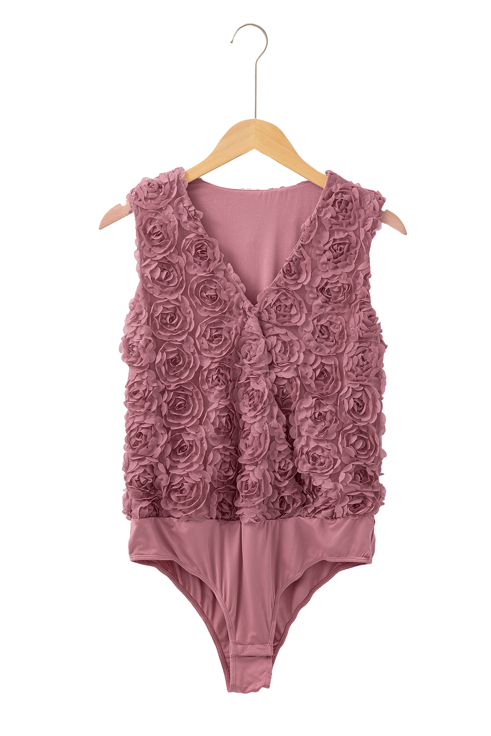 Rose Red Rhinestone Mesh Long Sleeve Bodysuit