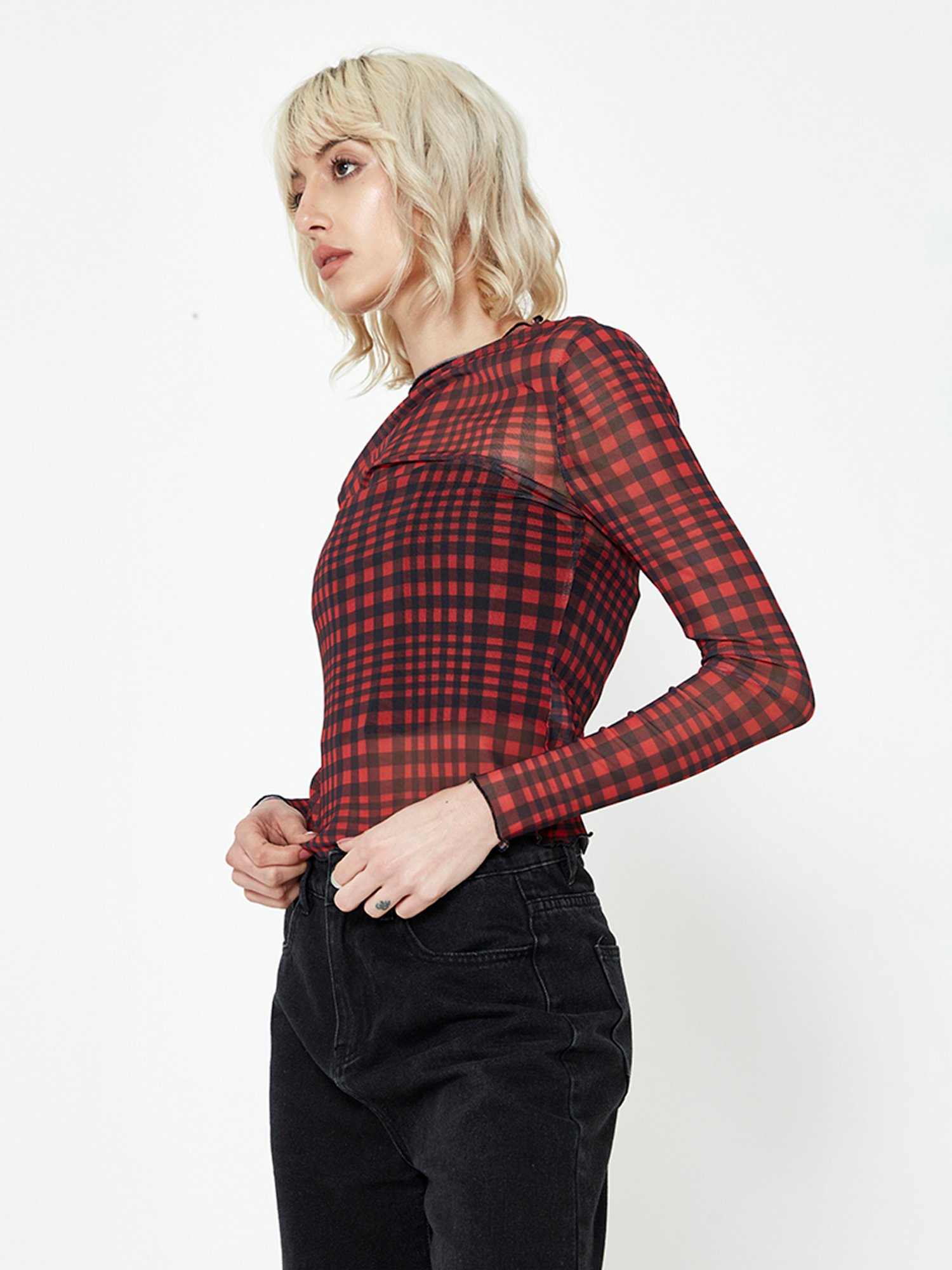Cover Story Red & Black Check Top