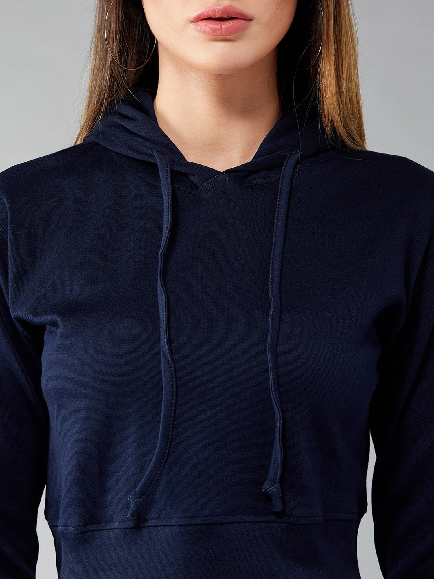 DOLCE CRUDO Navy Cotton Crop Sweatshirt