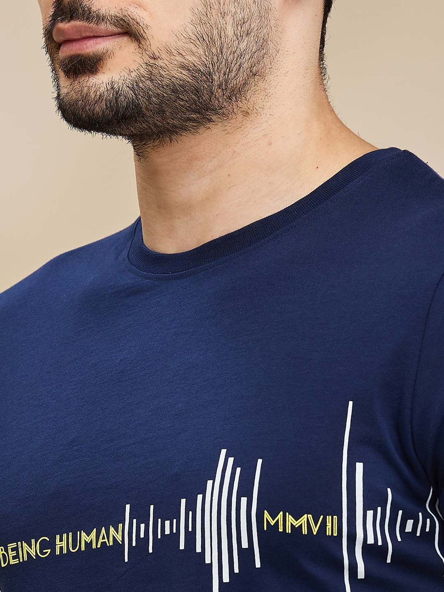 Being Human Navy Regular Fit Printed T-Shirt