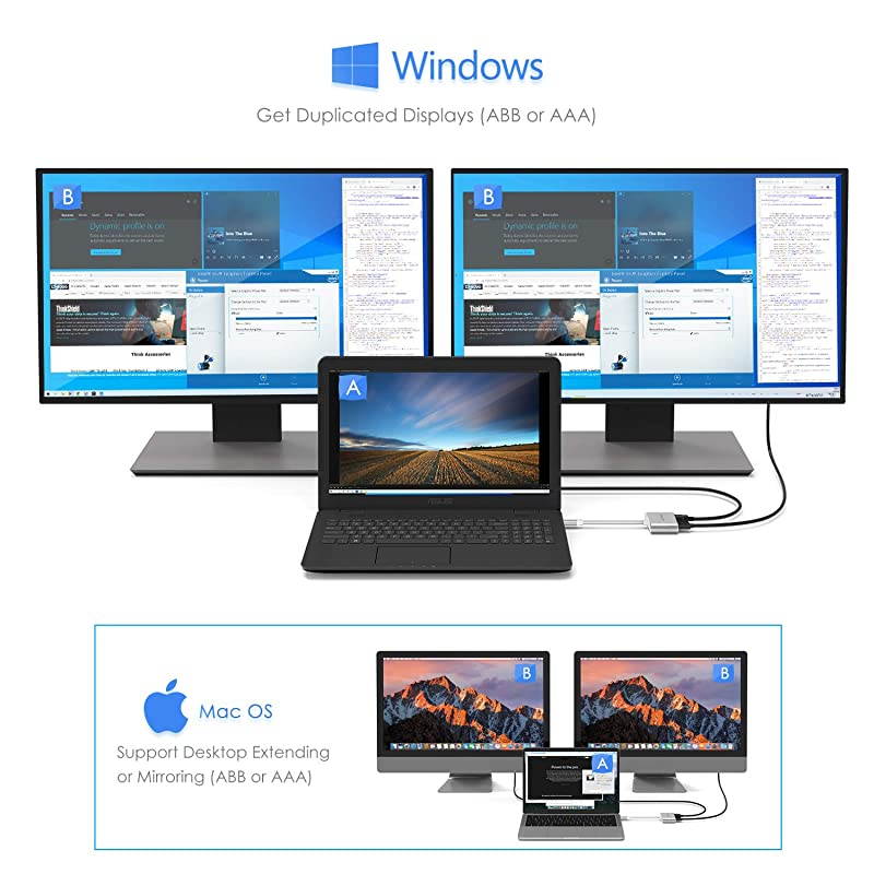 USBC to 4K HDMI VGA Dual Display Digital AV Adapter Compatible 2018 2019 MacBook Air iPad Pro MacBook Pro Thunderbolt 3 XPS 1315 Surface Book 2Go Chromebook More Silver