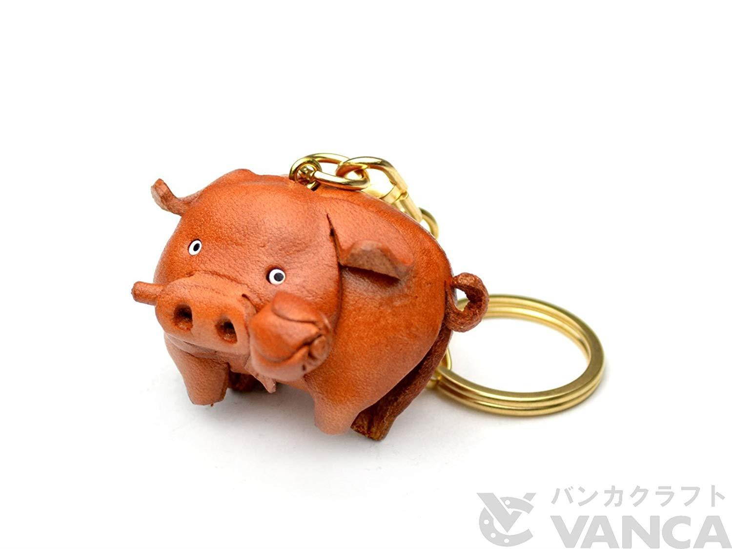 Pig Animal 3D Leather Keychain(L) VANCA CRAFT-Collectible Keyring Charm Pendant Made in Japan