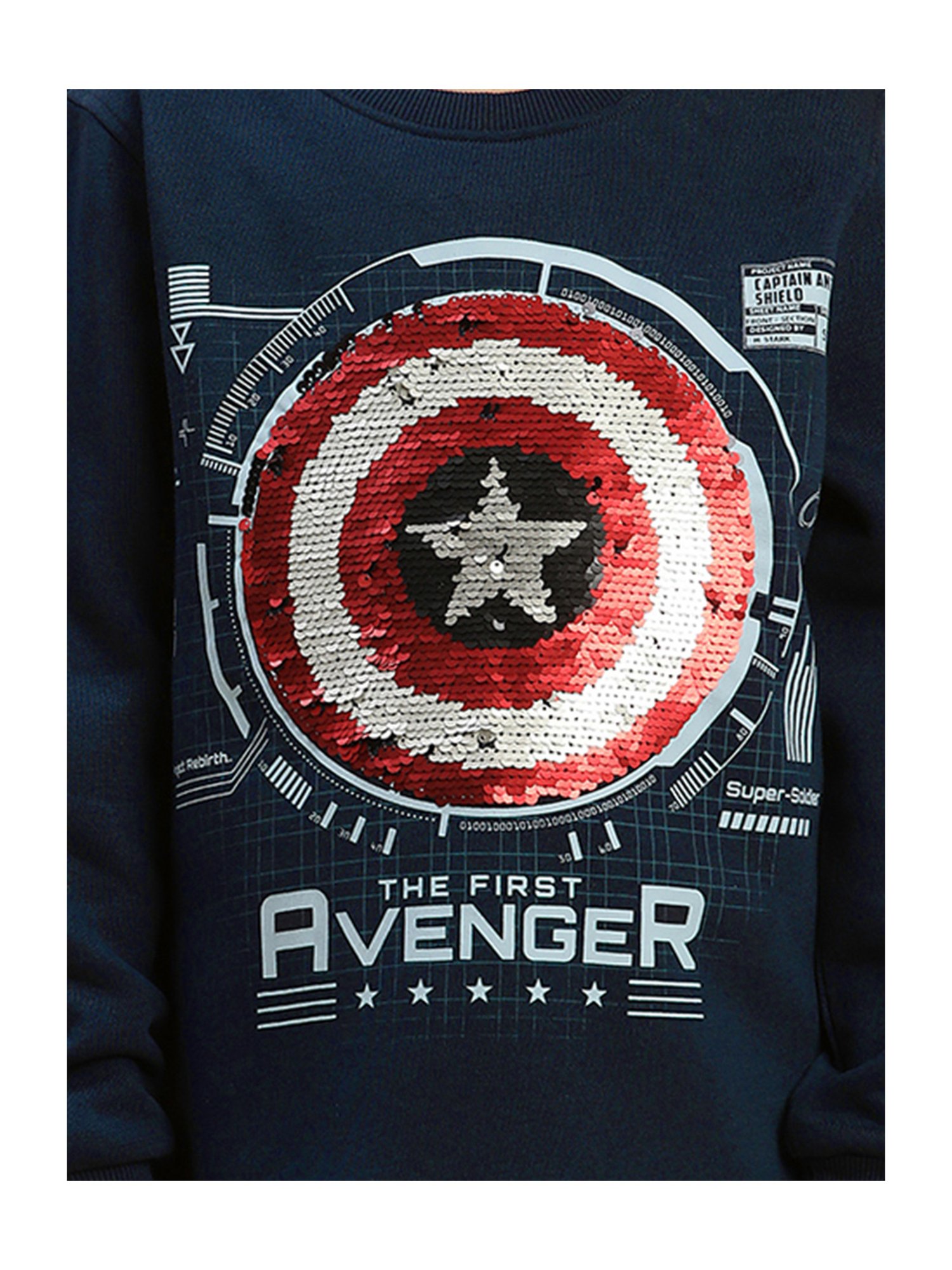 Kidsville Captain America Embellished Navy Sweatshirt For Boys