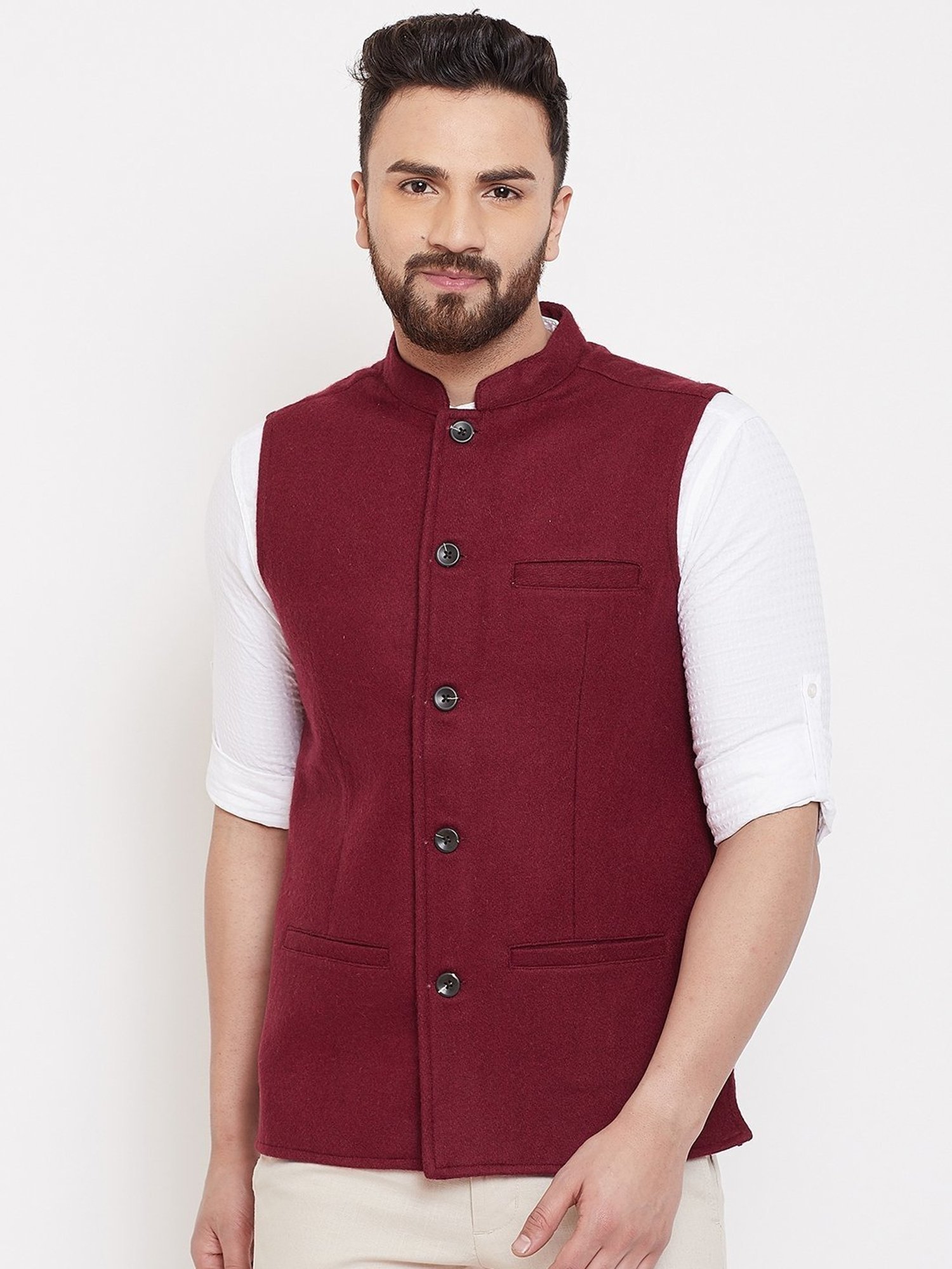 Even Maroon Regular Fit Nehru Jacket
