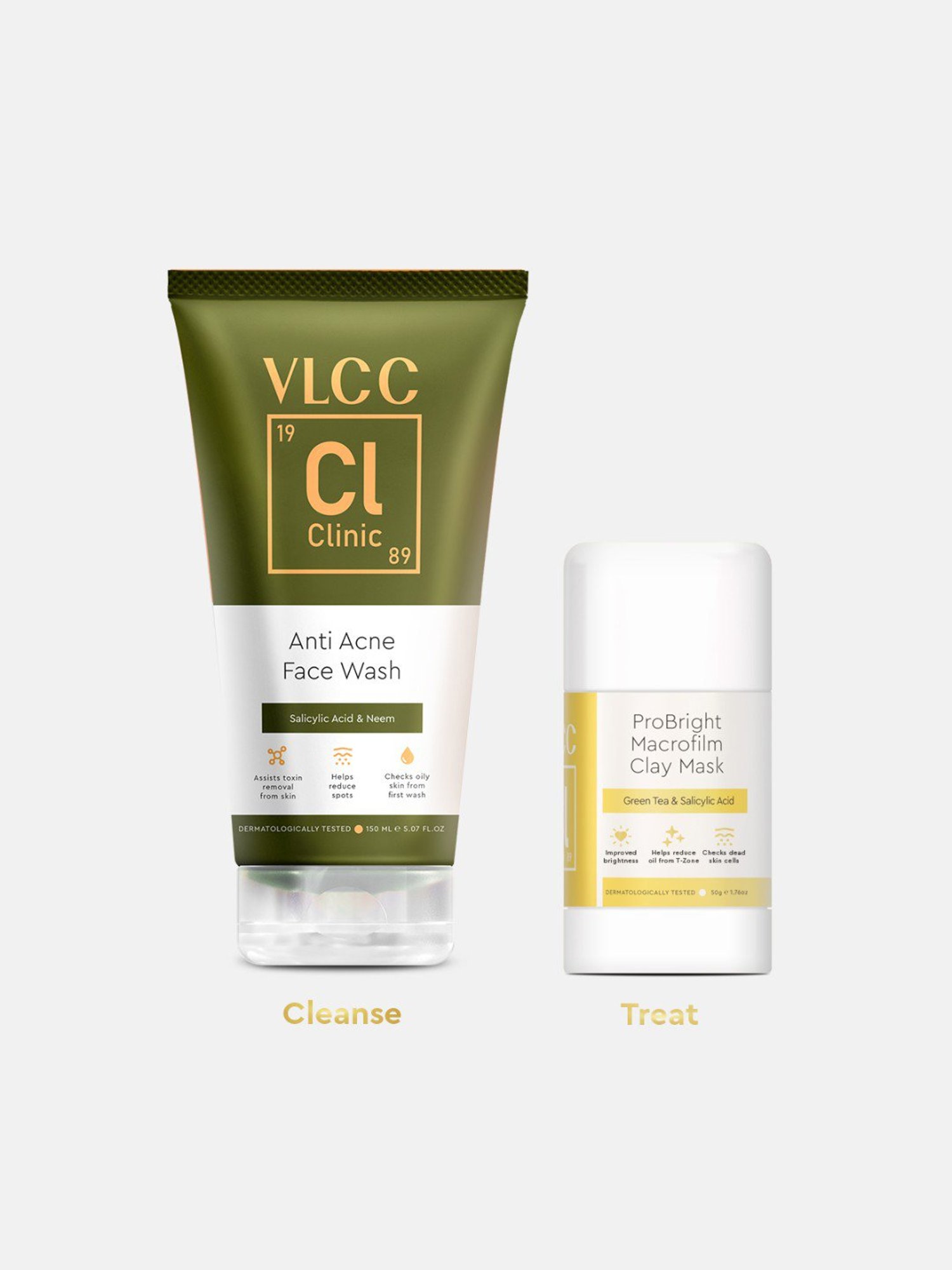 VLCC Clinic Anti Acne Face Wash & ProBright Macrofilm Clay Mask Combo