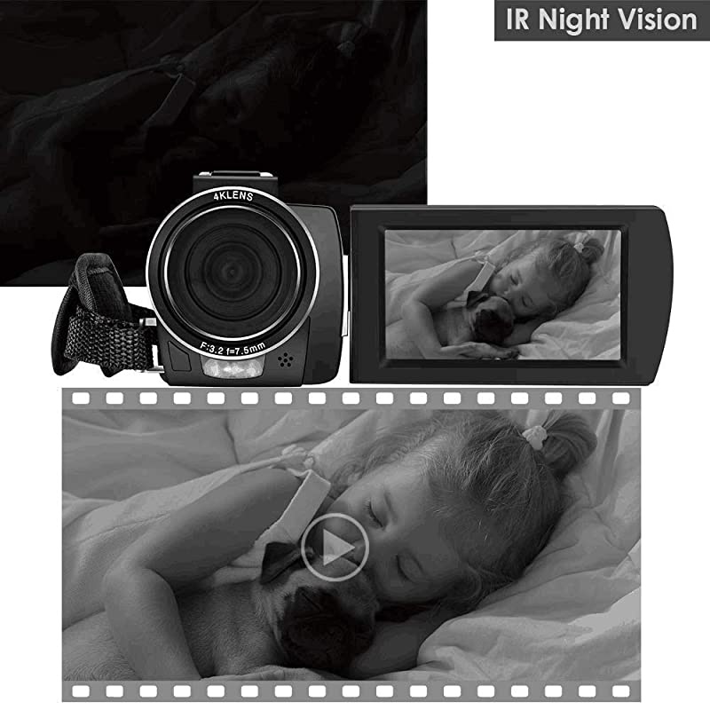 4K Camcorder Video Camera  4K Ultra HD Digital Camera 30MP 1080P 60FPS Video Camcorder IR Night Vision WiFi Recorder with Microphone, Wide Angle Lens and 2 Batteries