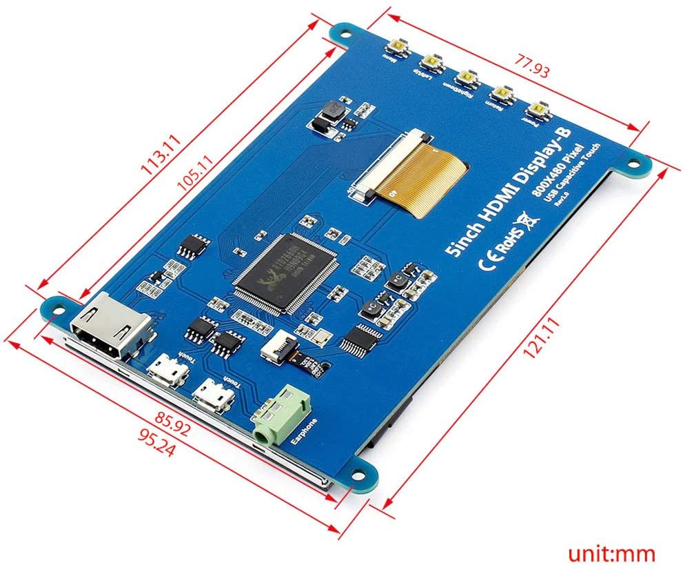 For Raspberry Pi 4 Touchscreen Monitor 5 inch HDMI Monitor Display 800x480 Compatible with Raspberry Pi 4 3B+ 3B 2B BB Black Banana Pi Windows 10 8 7