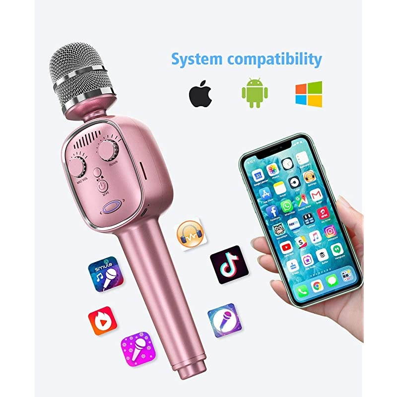 Bluetooth Karaoke Microphone Protable Handheld Karaoke Mic Speaker Singing Machine with Voice Changer Record Playback amp Reverb for Kids and Adults