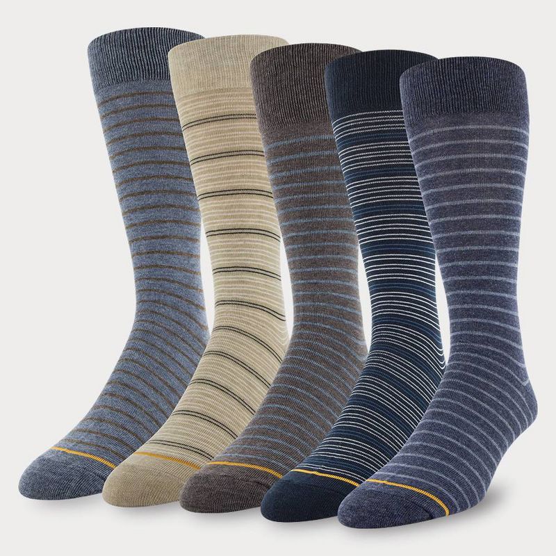 Signature Gold by GOLDTOE Men's Assorted Striped Crew Socks 5pk - Blue 6-12.5