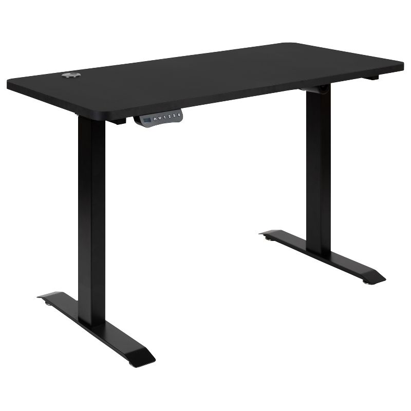 Flash Furniture 48" Wide Black Electric Height Adjustable Standing Desk with Black Mesh Multifunction Executive Swivel Ergonomic Office Chair