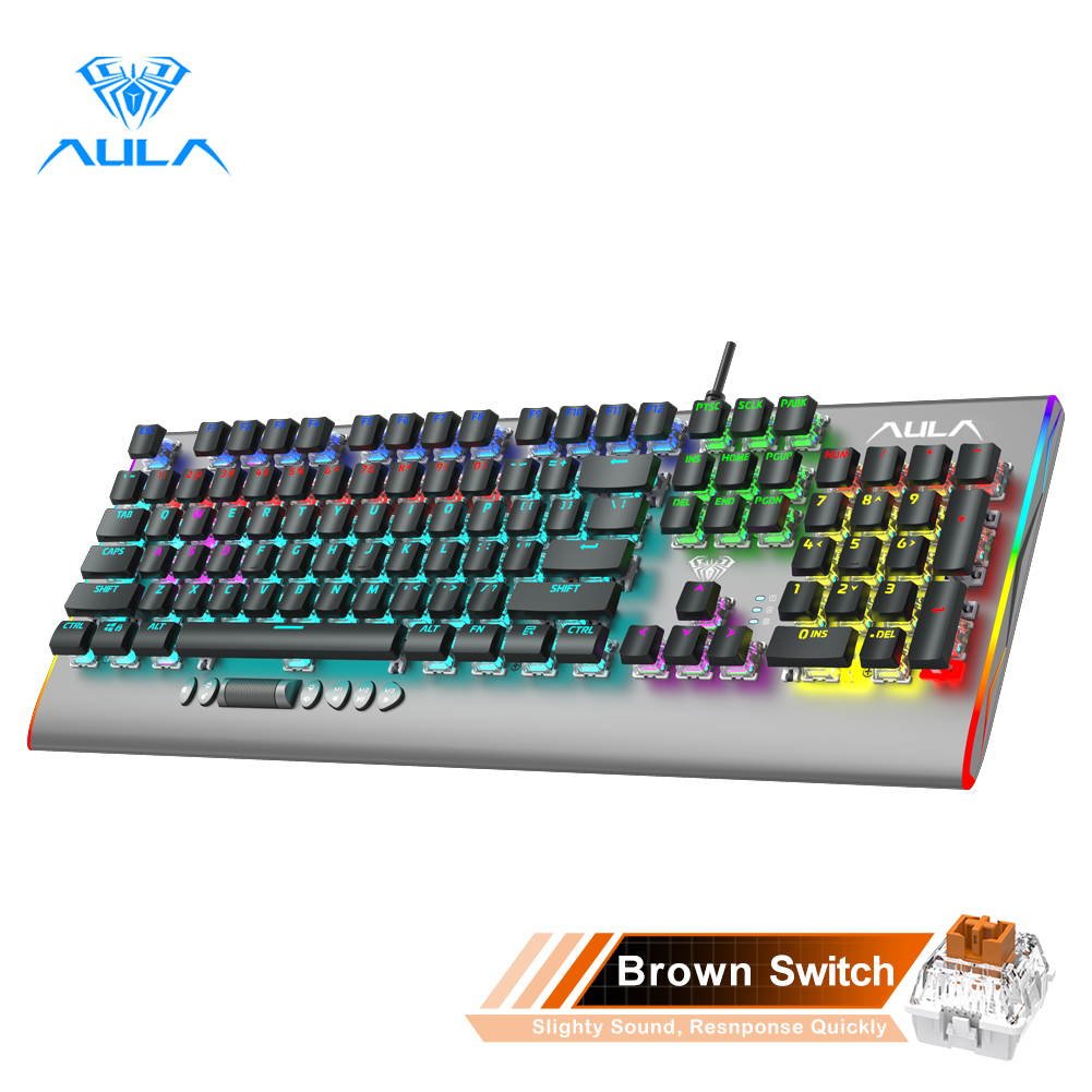 AULA F2099 RGB Mechanical Gaming Keyboard, with Media Keys, Rainbow Backlight, Slim Keycaps, Metal Panel, 104-Keys Anti-Ghosting Wired PC Gaming Keyboards for Laptop, Desktop Computer