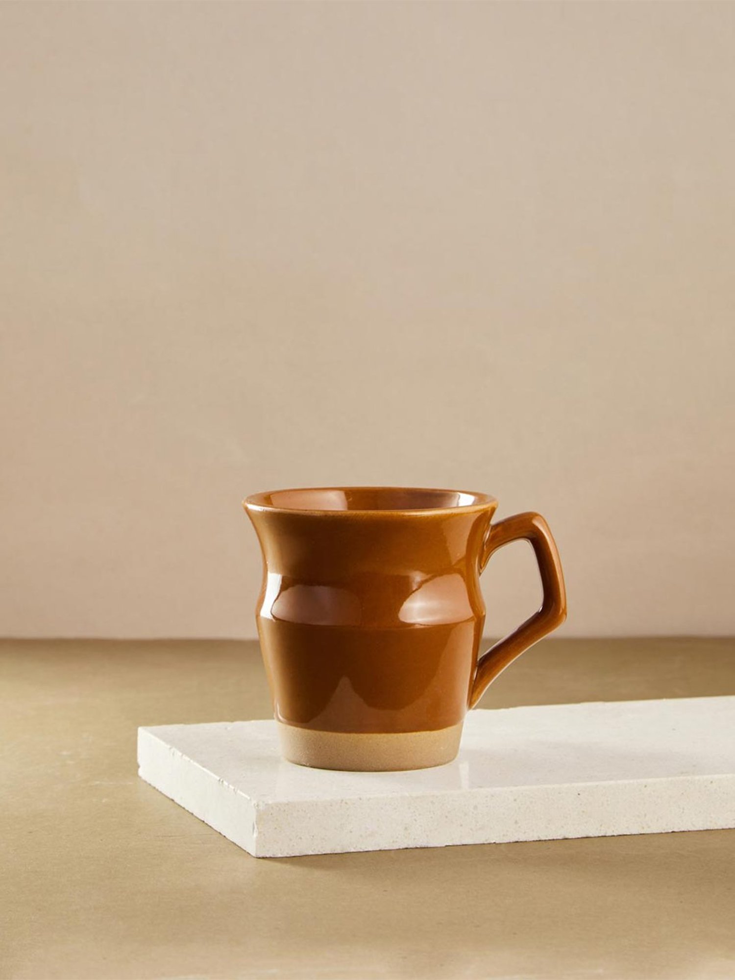 Fabindia Home Adhrit Solid Brown & Beige Ceramic Mug (180 ml)