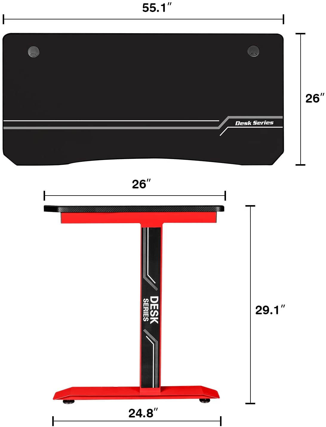Furmax 55 Inch Gaming Desk T-Shaped PC Computer Table, Home Office Desk Carbon Fibre Surface Workstation with Free Full Coverage Mouse Pad, Cup Holder and Headphone Hook (Red)