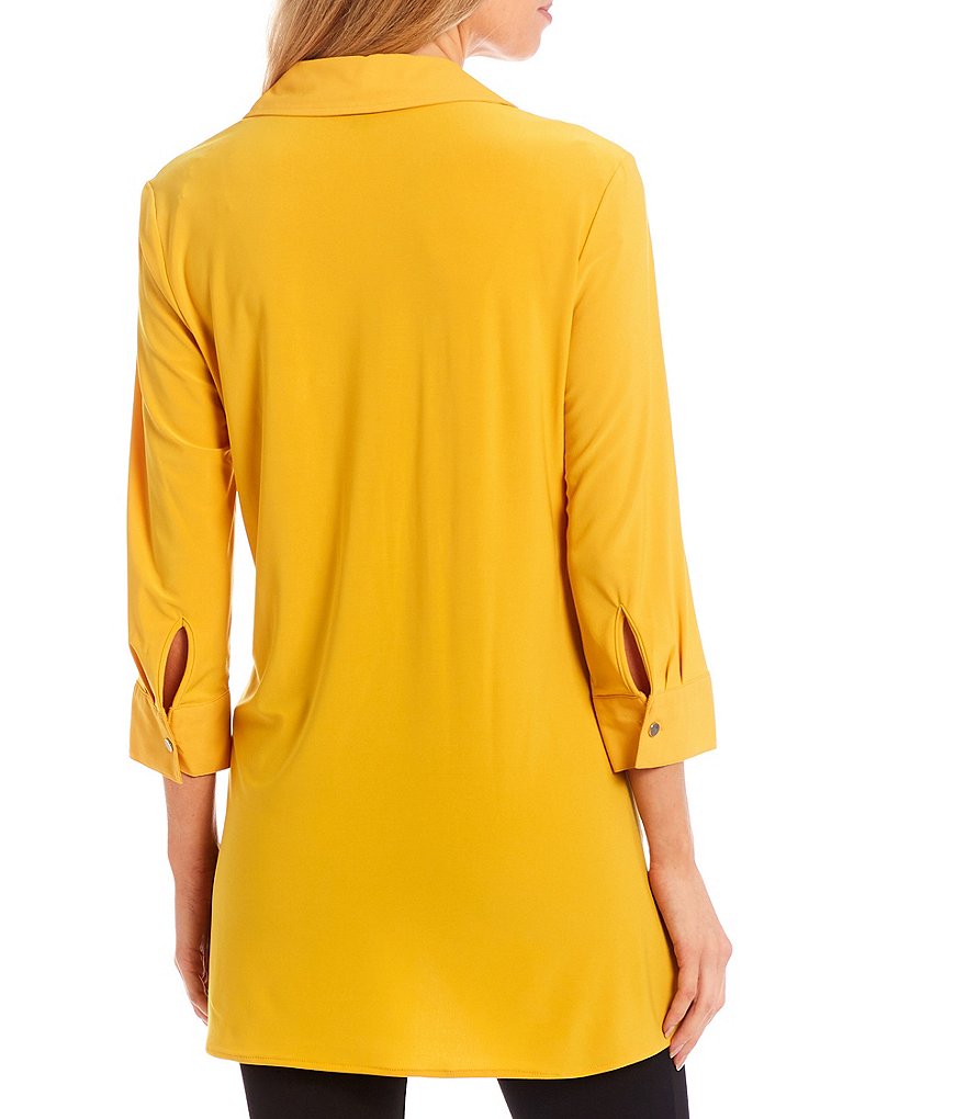 Slim Factor by Investments Bridget 3/4 Sleeve Button Front Hi-Low Top