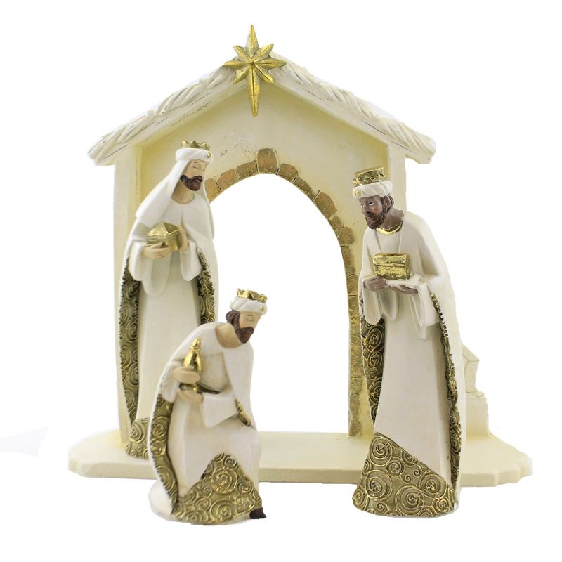 Christmas 10.75" Gold & Cream Nativity 10 Set Baby Jesus Mary Joseph Stable  -  Decorative Figurines