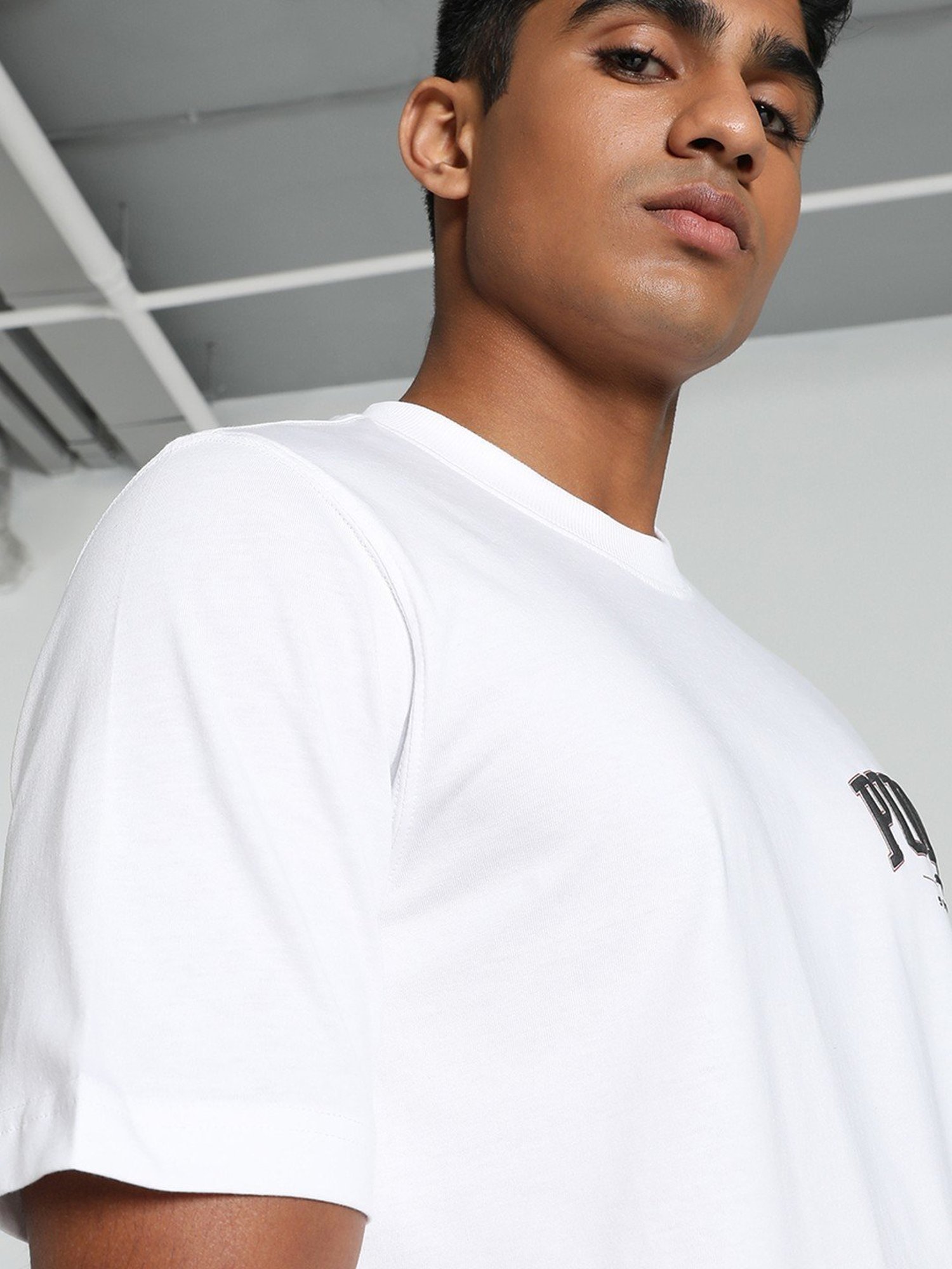 Puma White Cotton Regular Fit Printed T-Shirt