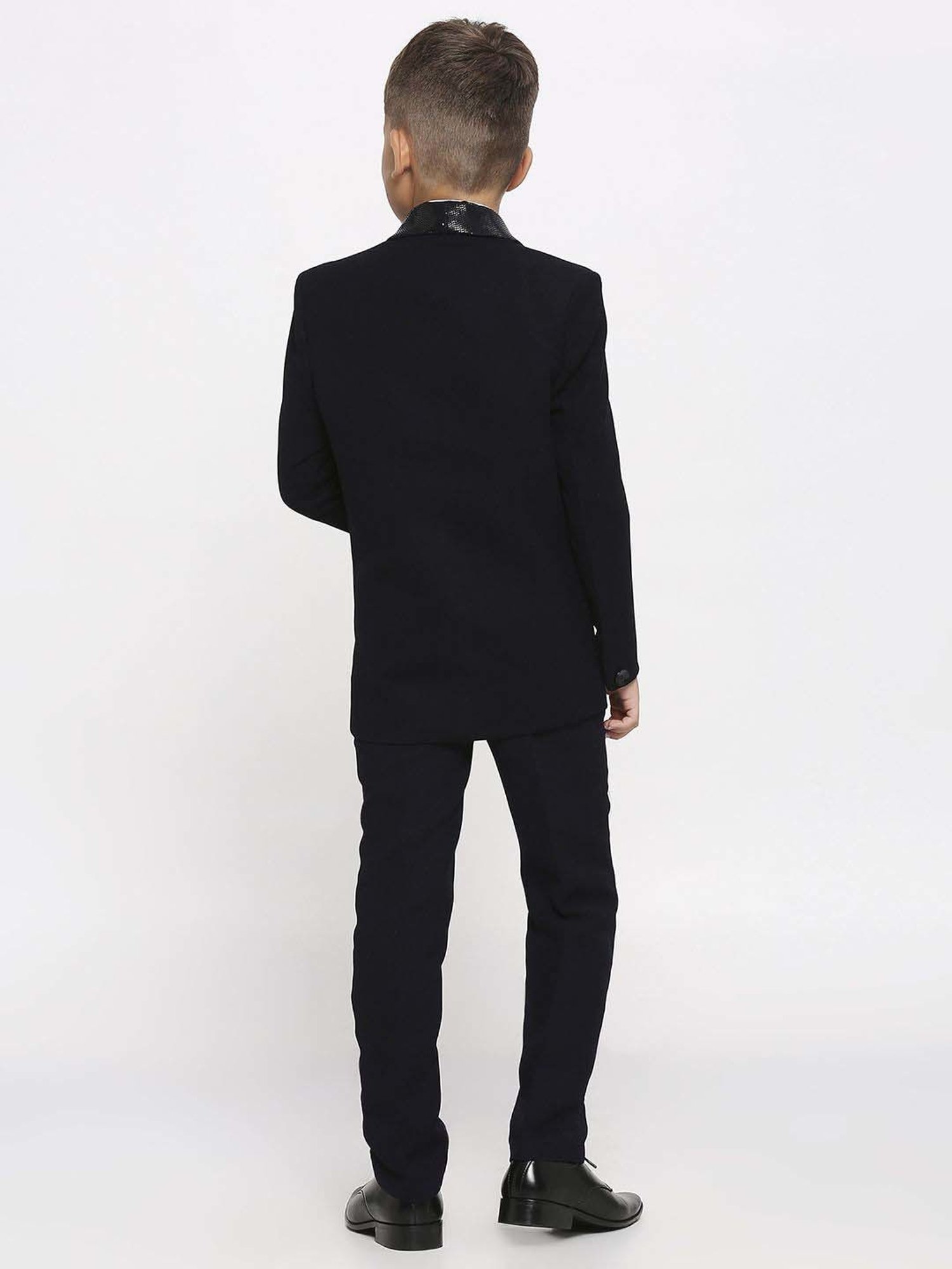 Kids Island Boys Navy & White Solid Full Sleeves Suit Set