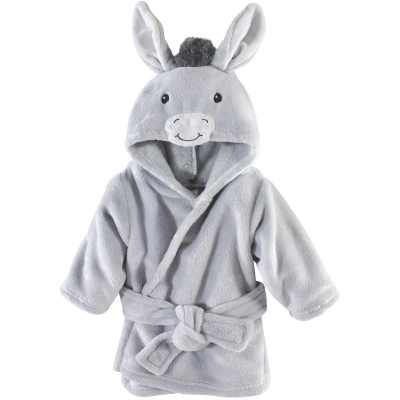 Hudson Baby Infant Plush Animal Face Bathrobe, Donkey, 0-9 Months