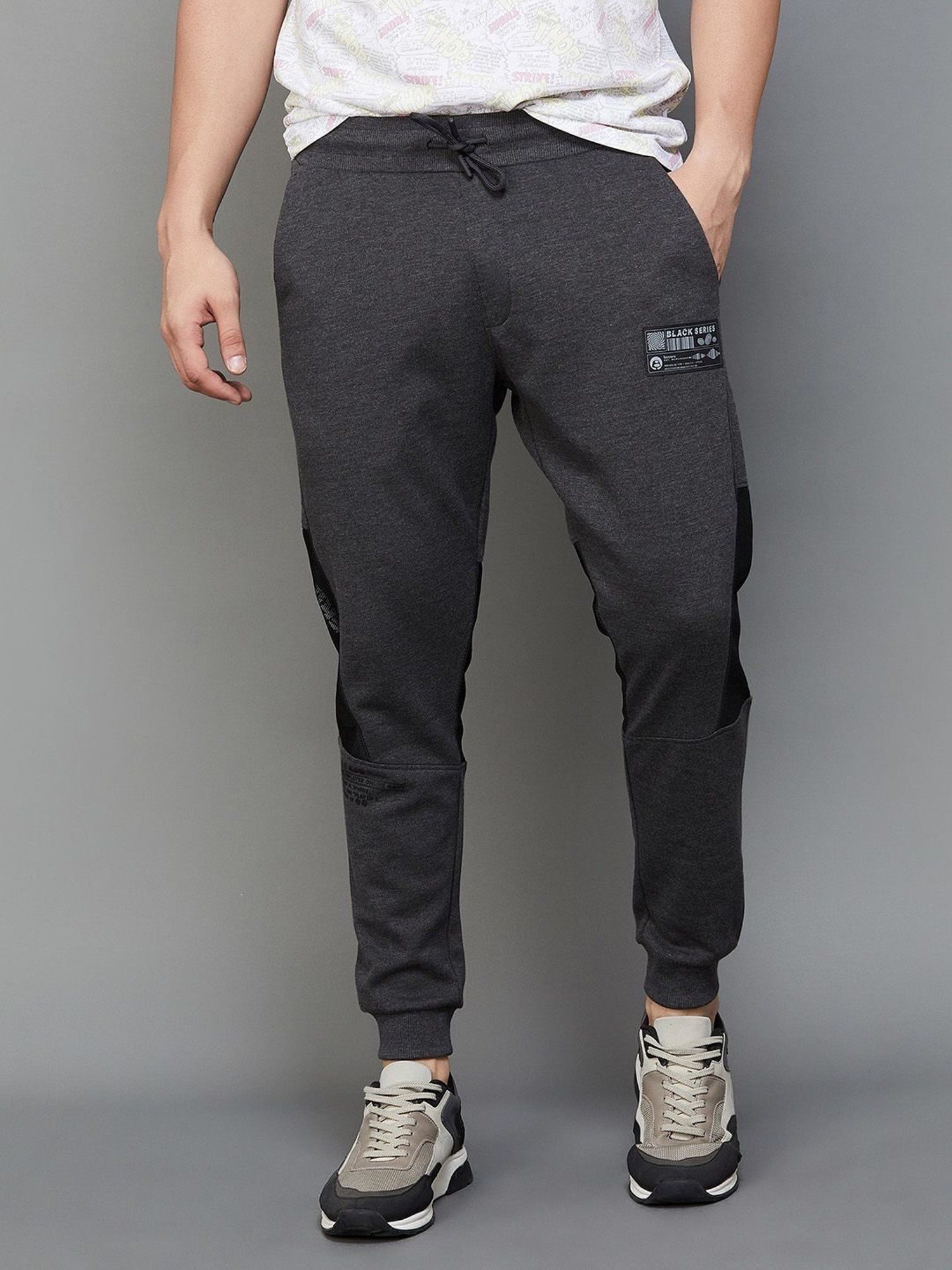 BOSSINI Anthra Melange Relaxed Fit Colour Block Joggers