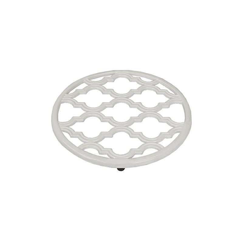 Lattice Collection Cast Iron Trivet for Serving Hot Dish, Pot, Pans & Teapot on Kitchen Countertop or Dinning, Table-Heat Resistant (3, White)