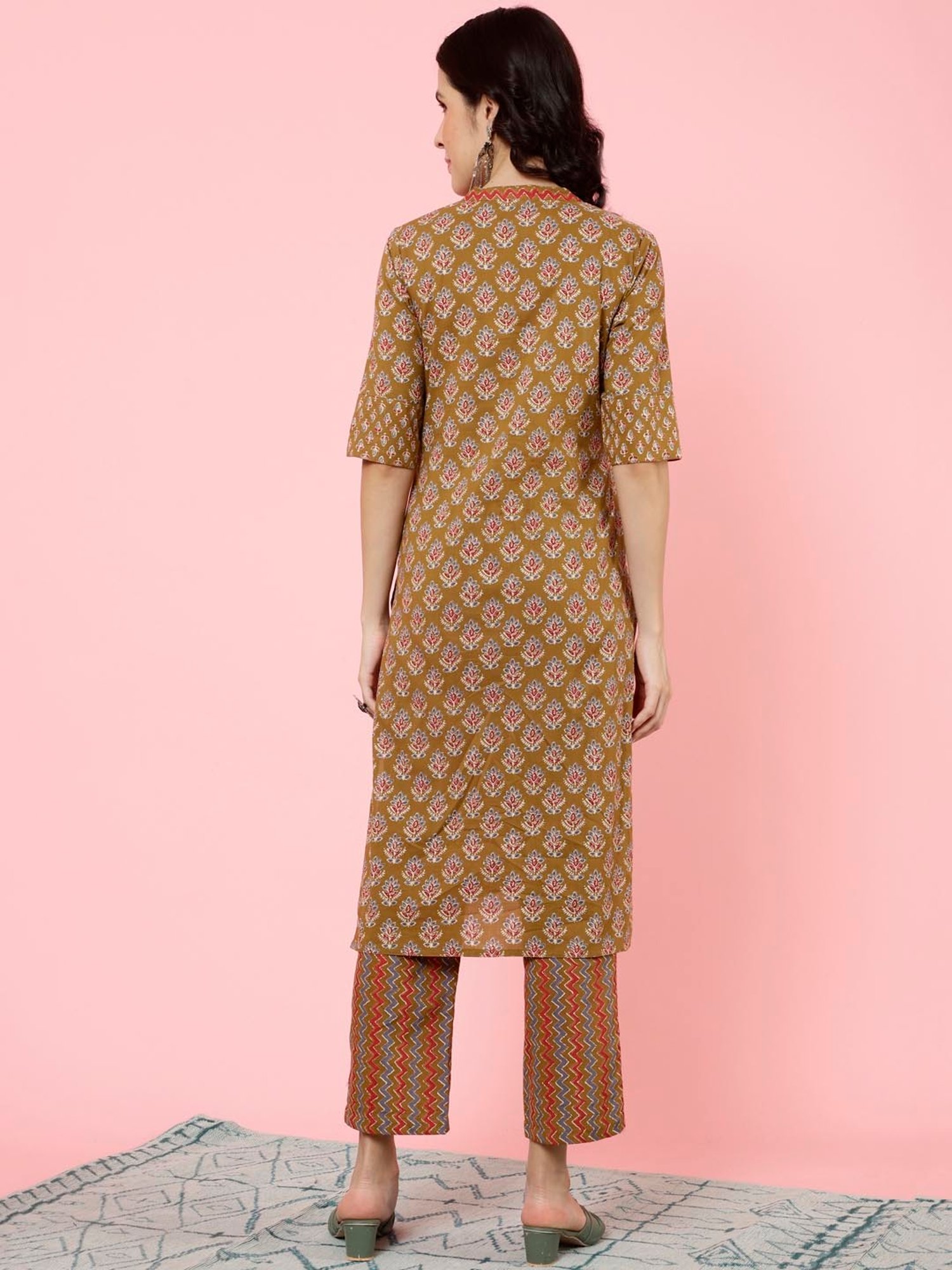 Jaipur Kurti Brown Printed Kurta Pant Set