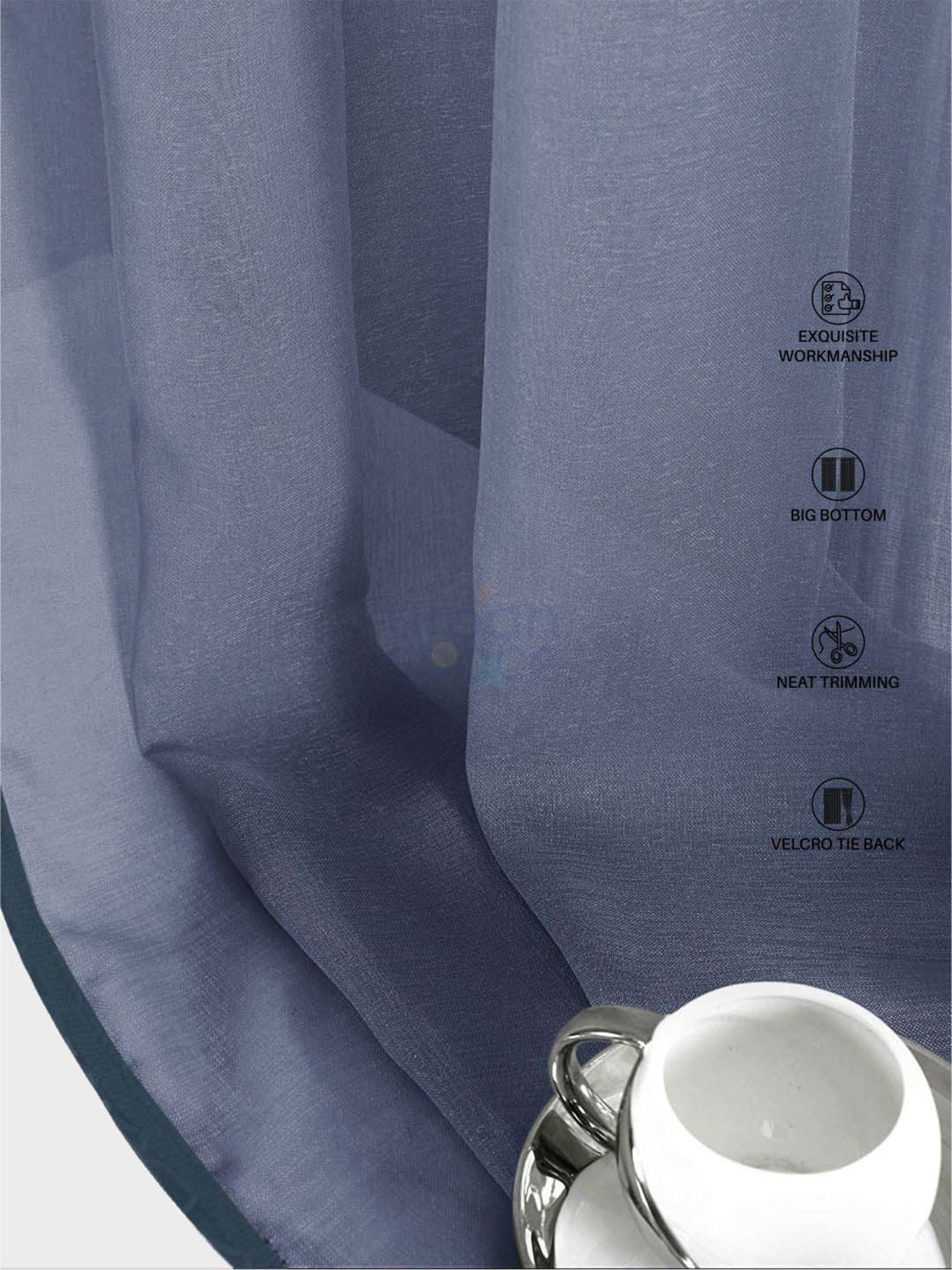 Urban Space Blue Polyester Window Curtain With Tieback & Eyelet - Set of 2