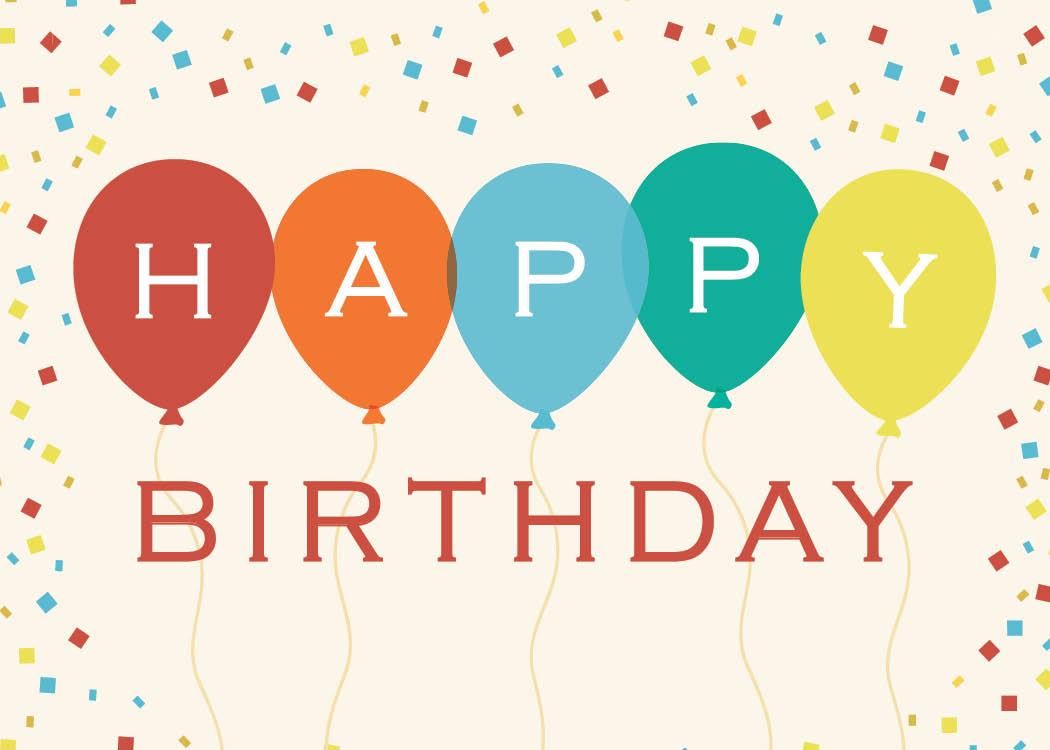 Birthday Greeting Cards - B1705. Greeting Cards Featuring Colorful Confetti and Balloons Surrounding a Birthday Message. Box Set Has 25 Greeting Cards and 26 Bright White Envelopes.