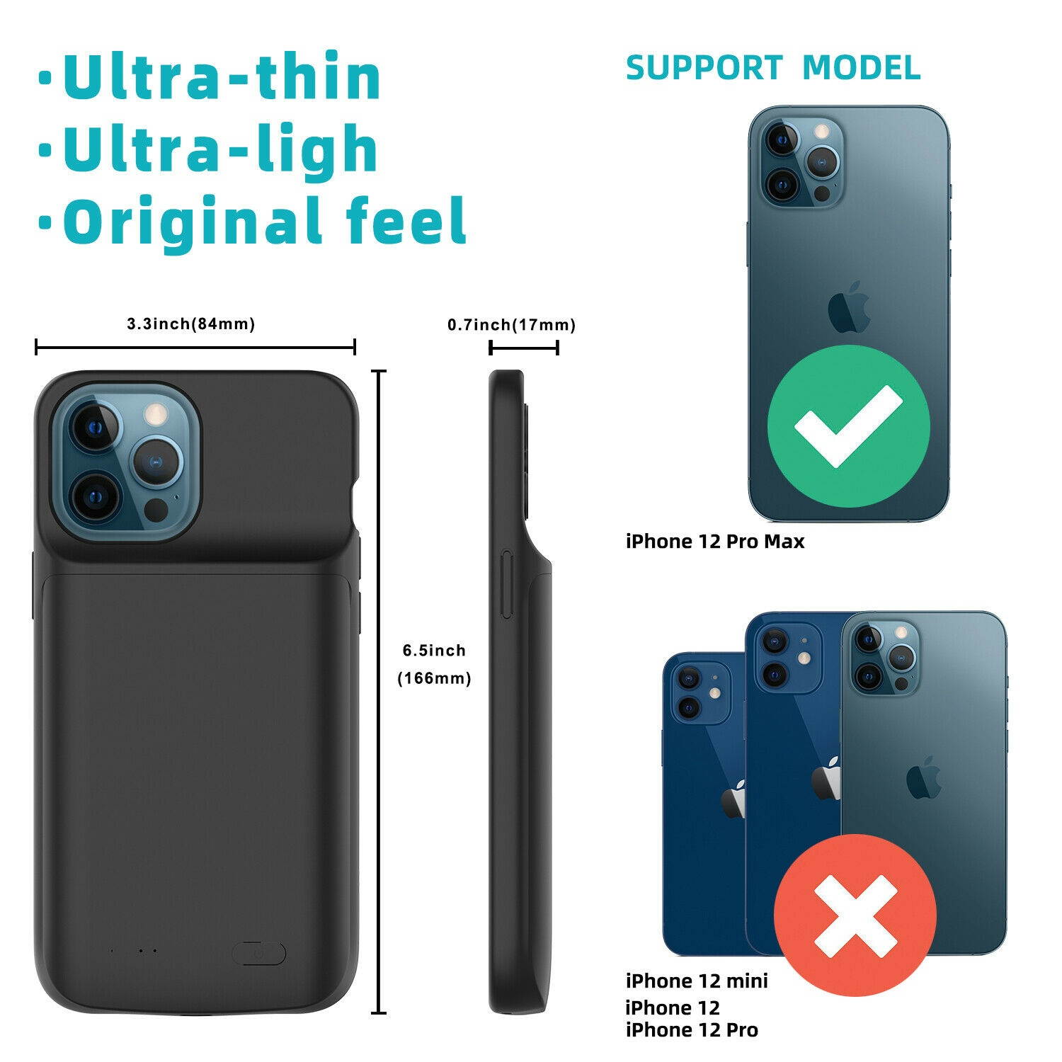 For iPhone 12 Pro Max/Mini Battery Charger Case Power Bank /20W PD Fast Charger