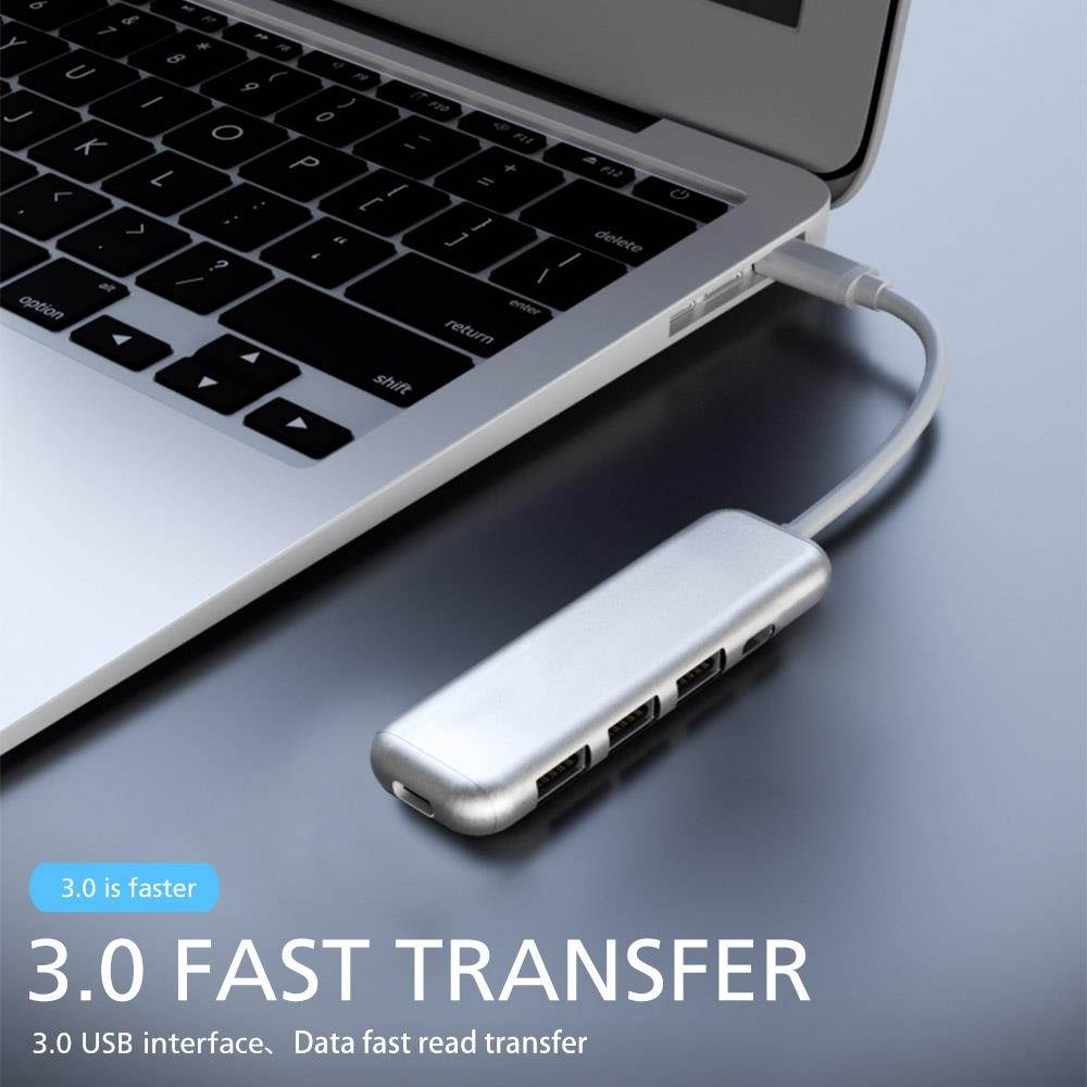 YAOMAISI 5 in 1 Extender USB3.0+ card reader + charging , Support PD Fast Charging, Data Transmission 5G / S for Macbook(Silver)