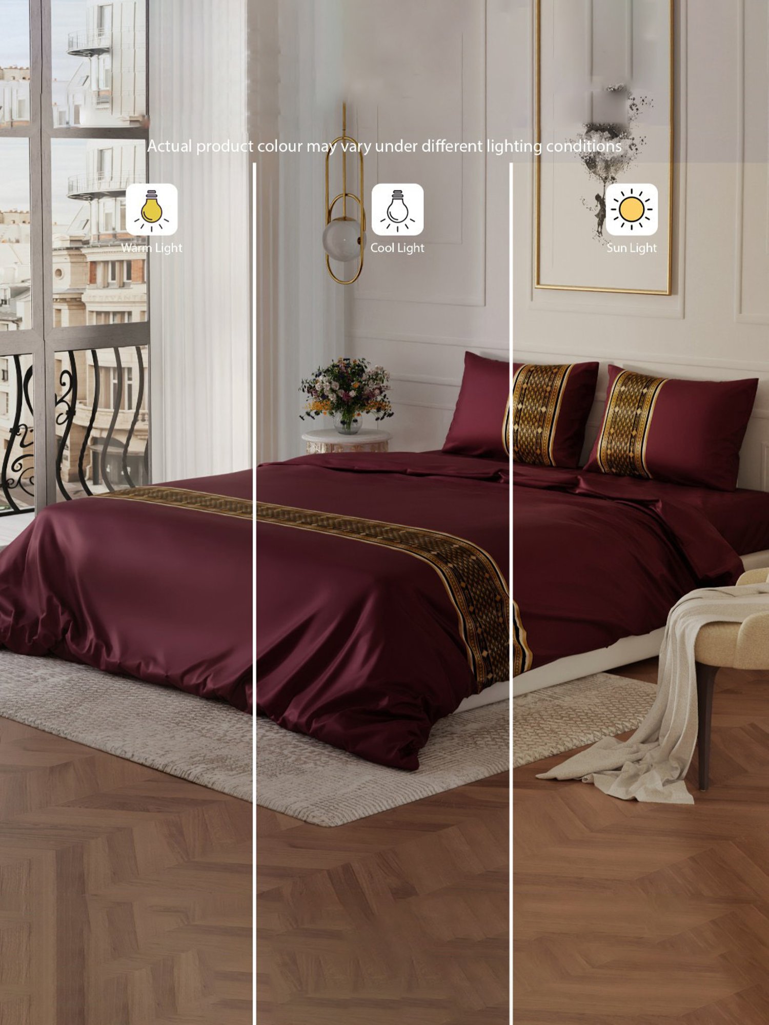 Stoa Paris Versailles Maroon Sateen Royal Treasures Comforter with 2 Pillow Covers