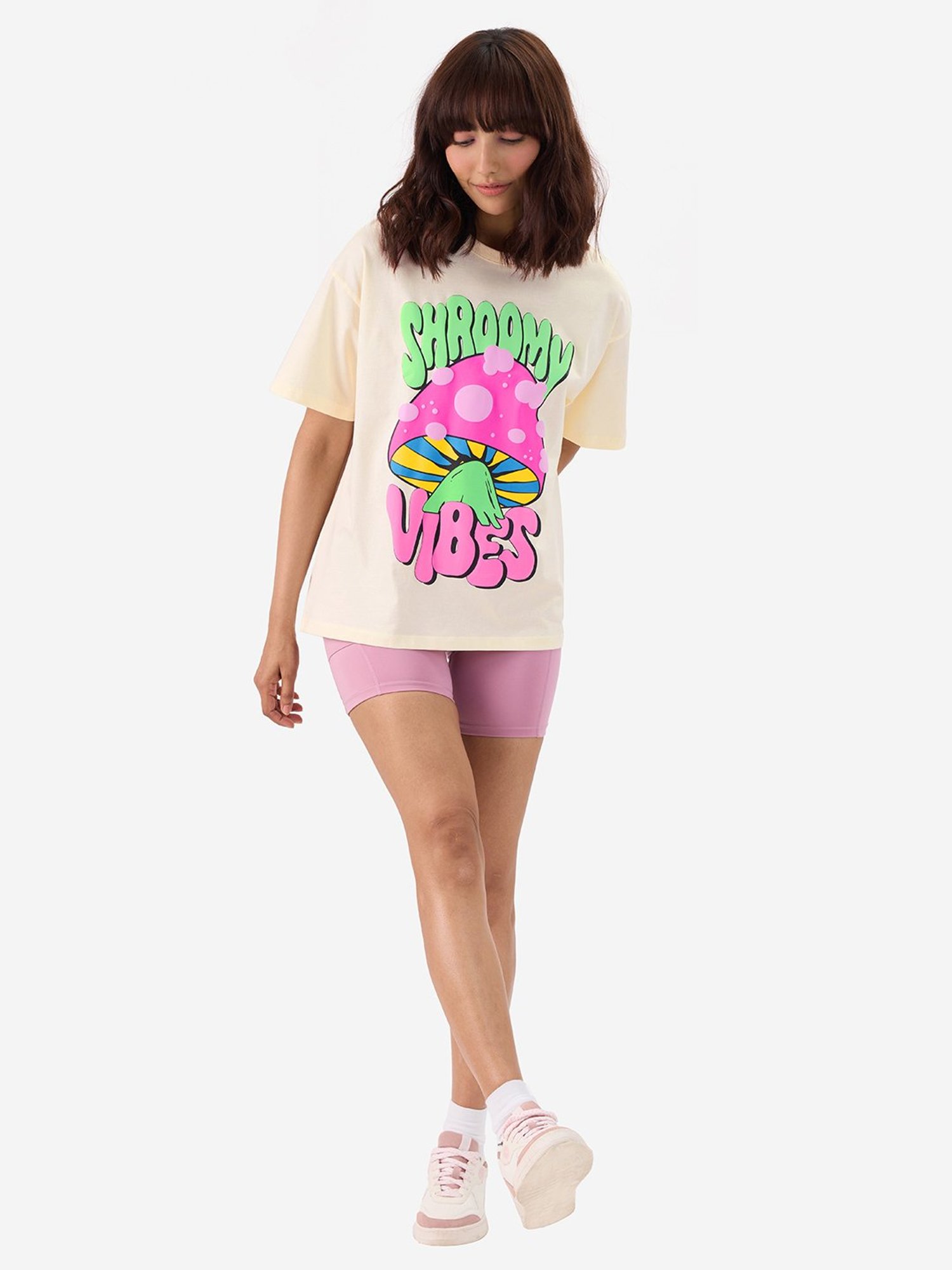 The Souled Store Off White Cotton Graphic Print Oversized T-Shirt