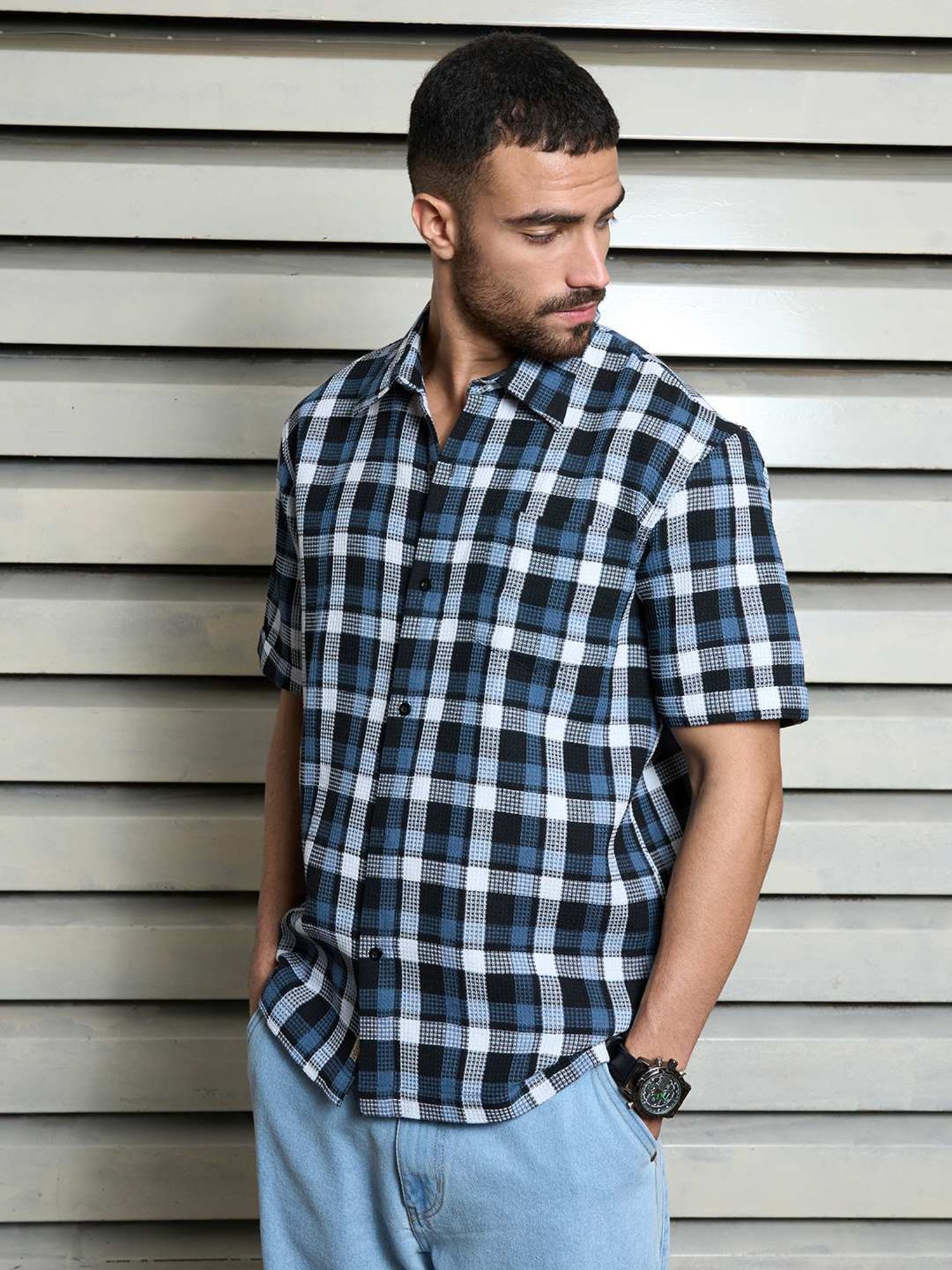 High Star Multi Cotton Regular Fit Checked Shirt