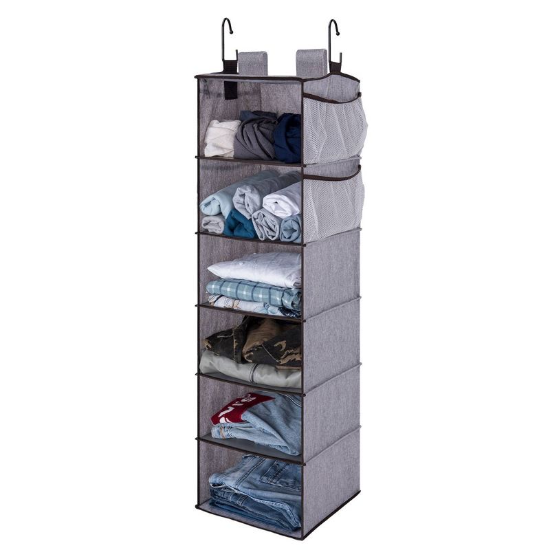 StorageWorks 6-Shelf Polyester Hanging Closet Organizer with Side Pockets Gray
